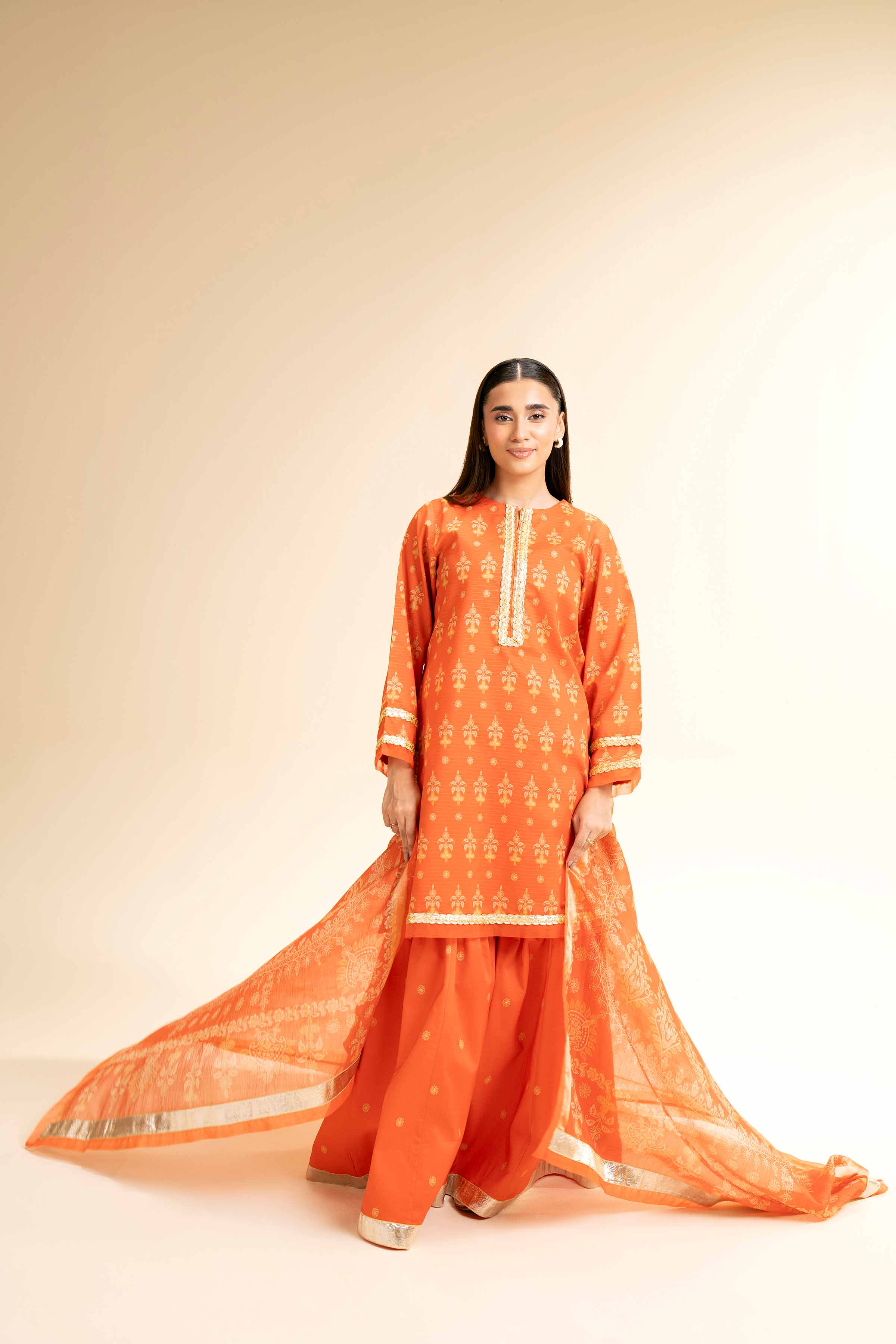 NishatUK - Orange Printed Lawn 3-piece unstitched Suit