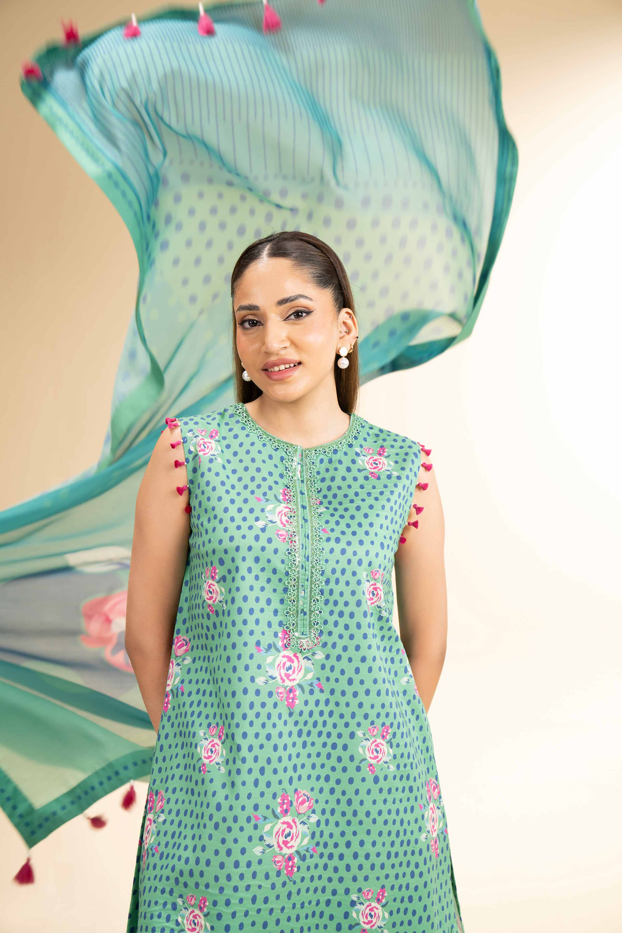 NishatUK - Green Printed Lawn 3-piece unstitched Suit