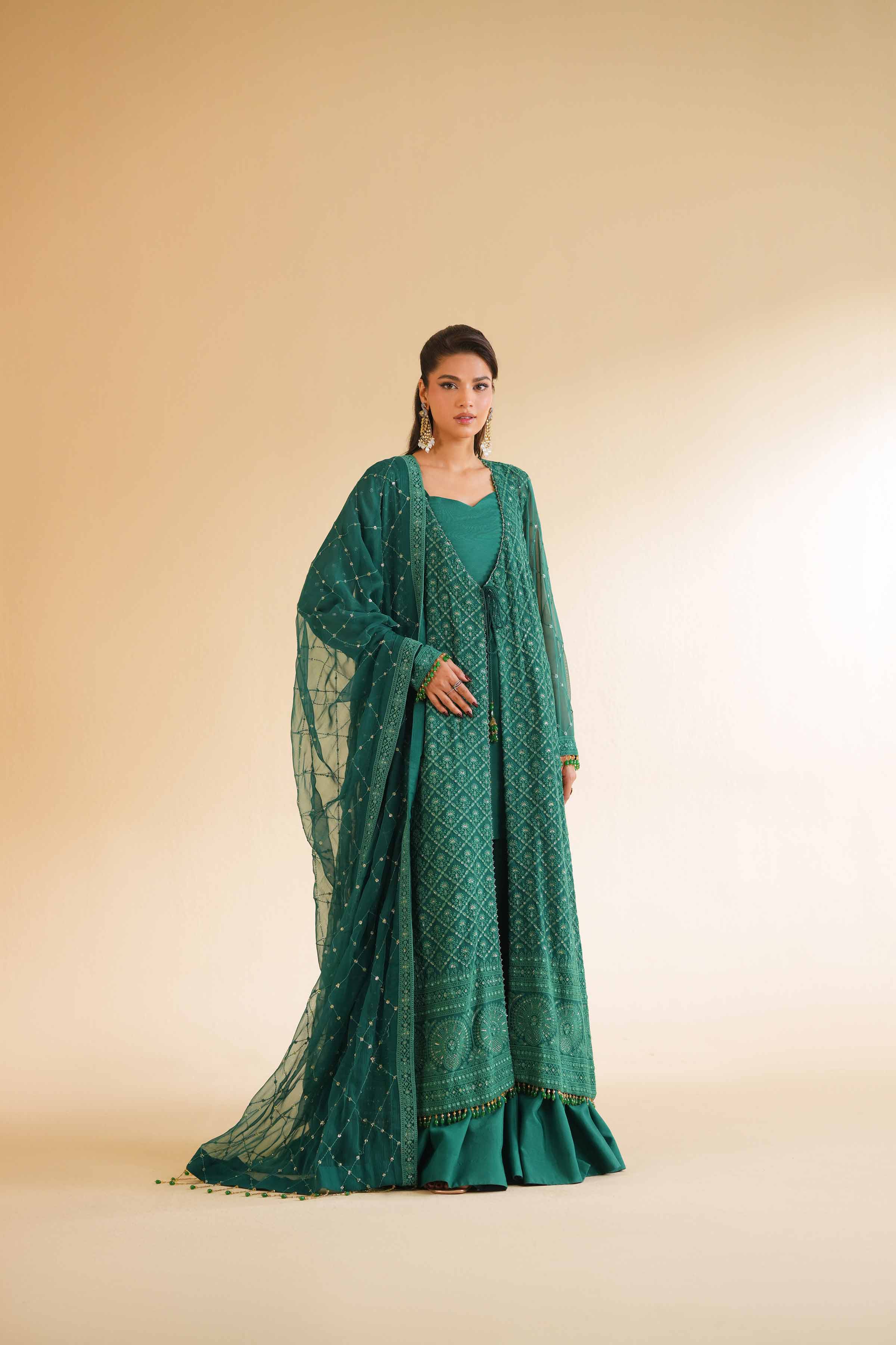 NishatUK - Green Embroidered   Chicken Kari 3-piece unstitched Suit