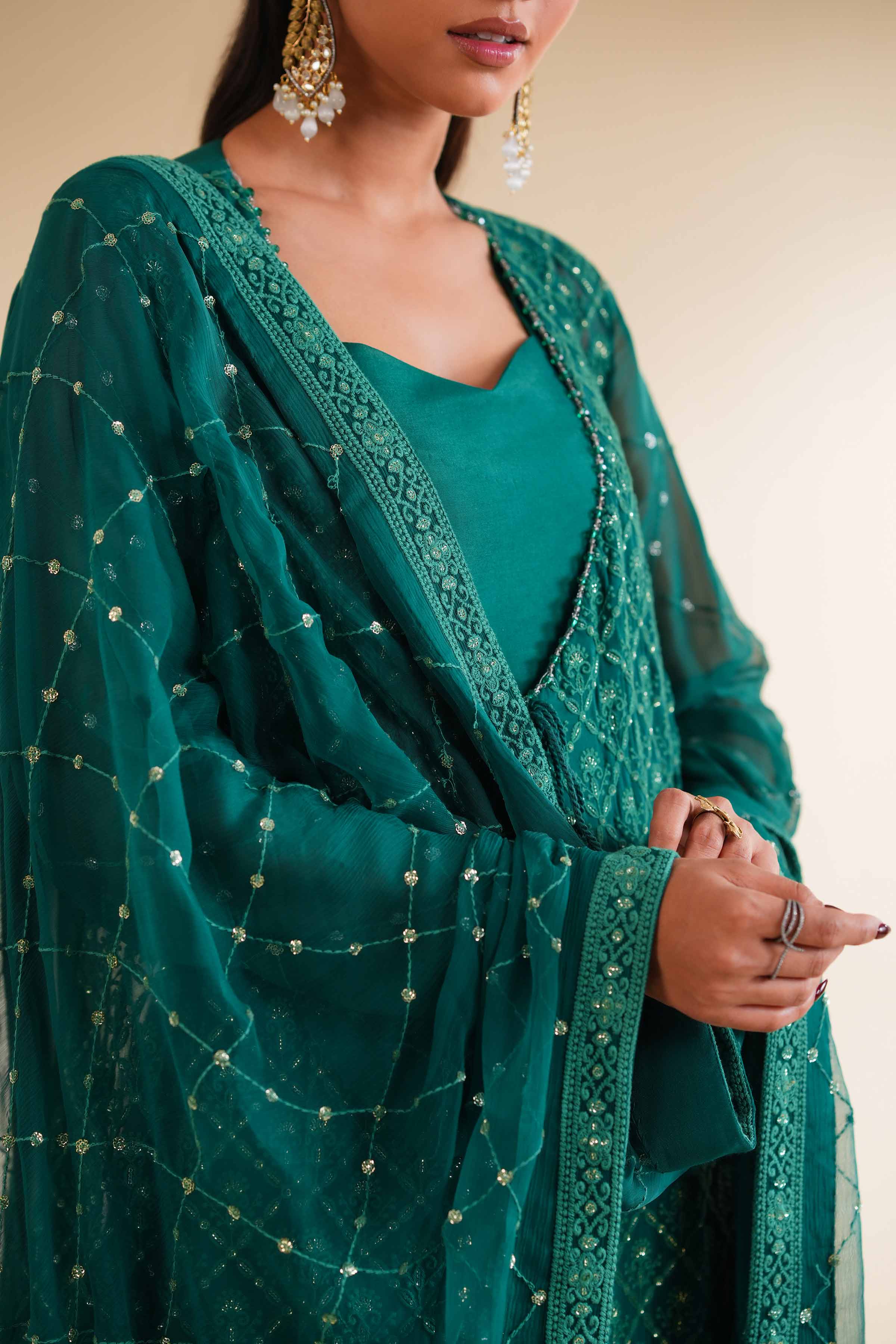 NishatUK - Green Embroidered   Chicken Kari 3-piece unstitched Suit