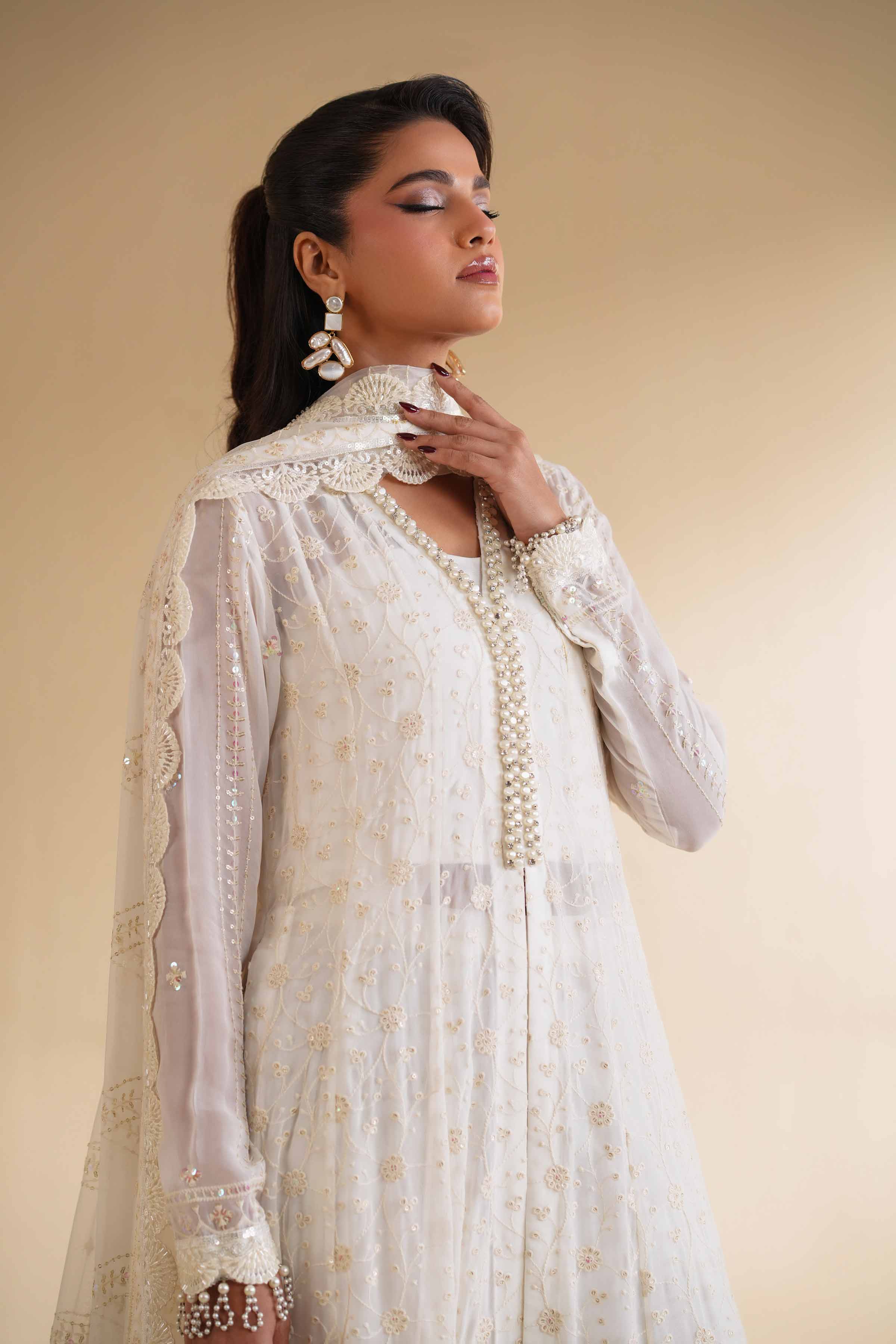 NishatUK - White Embroidered   Chicken Kari 3-piece unstitched Suit