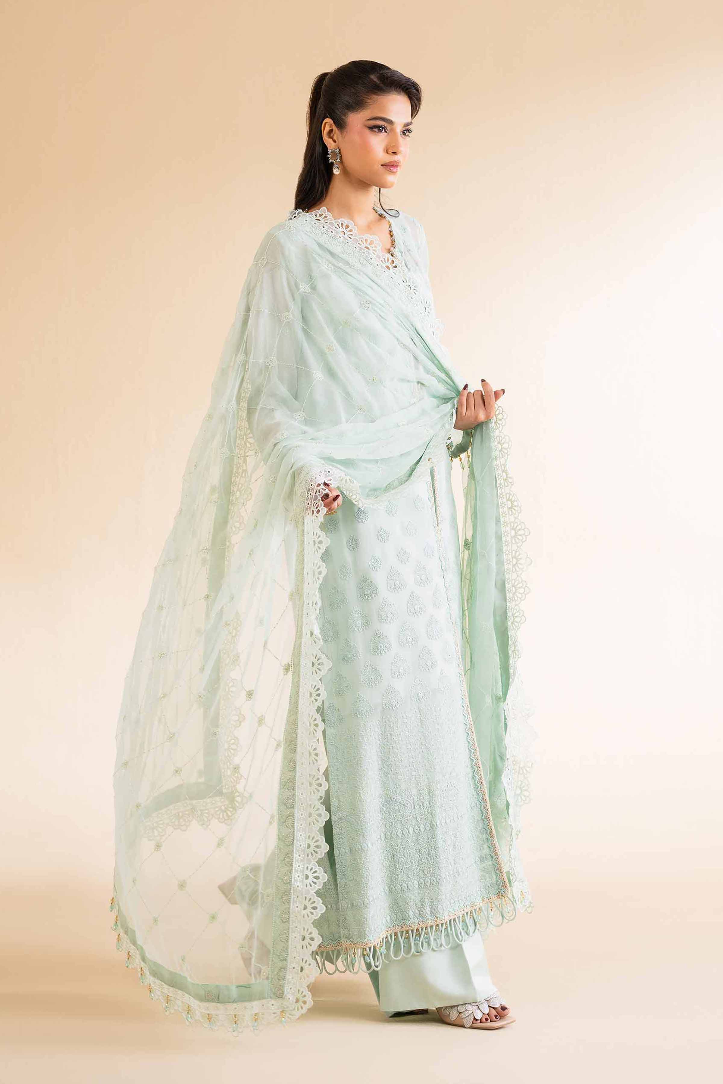 NishatUK - Pastel Mint Embroidered   Chicken Kari 3-piece unstitched Suit