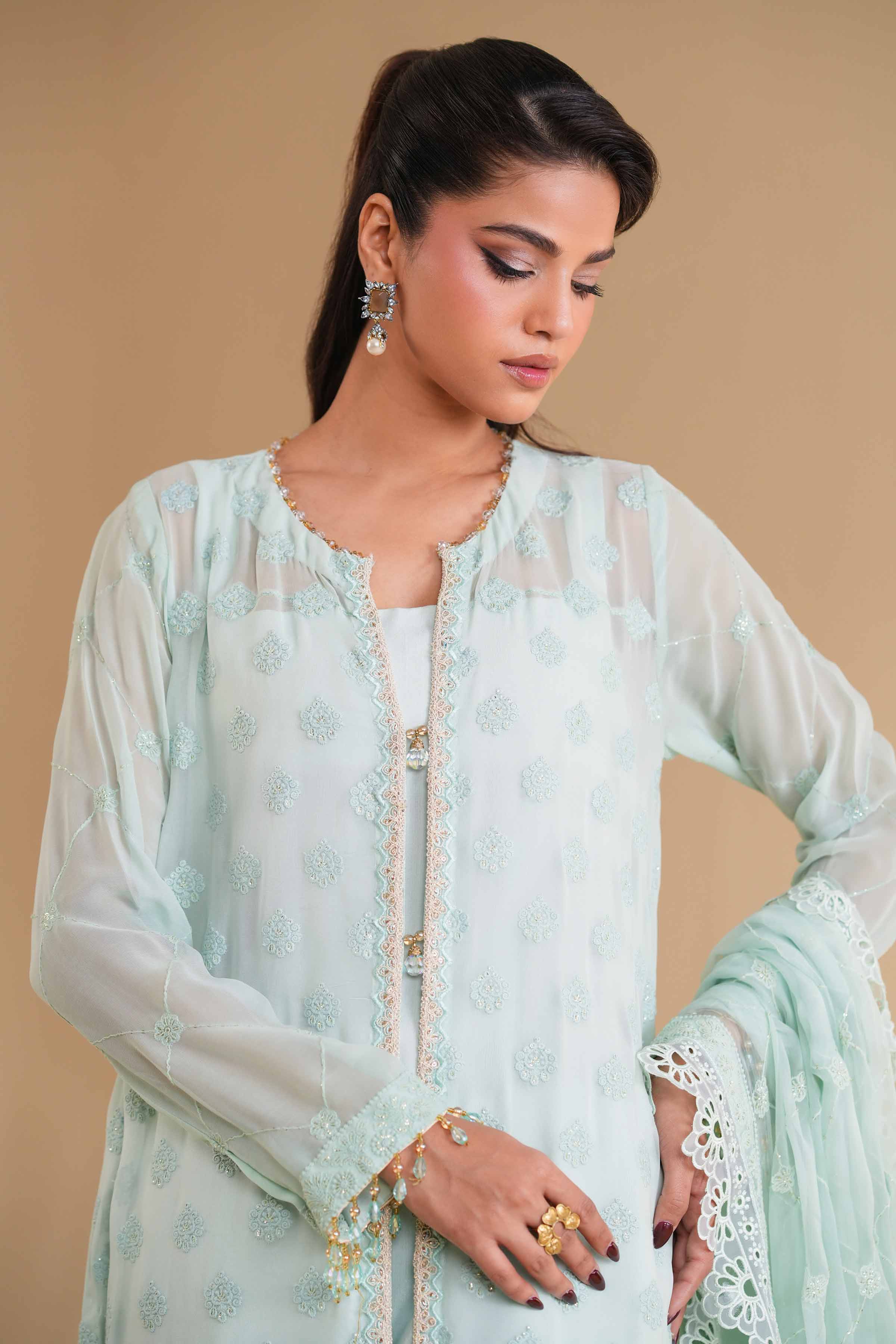 NishatUK - Pastel Mint Embroidered   Chicken Kari 3-piece unstitched Suit
