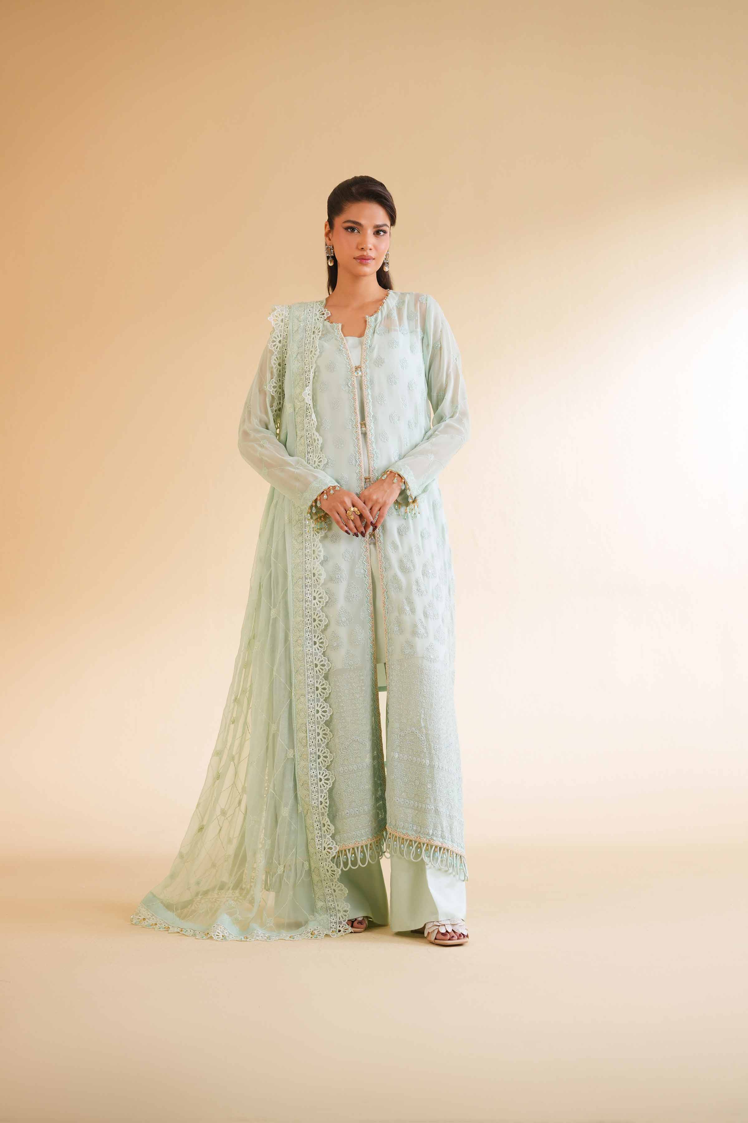 NishatUK - Pastel Mint Embroidered   Chicken Kari 3-piece unstitched Suit