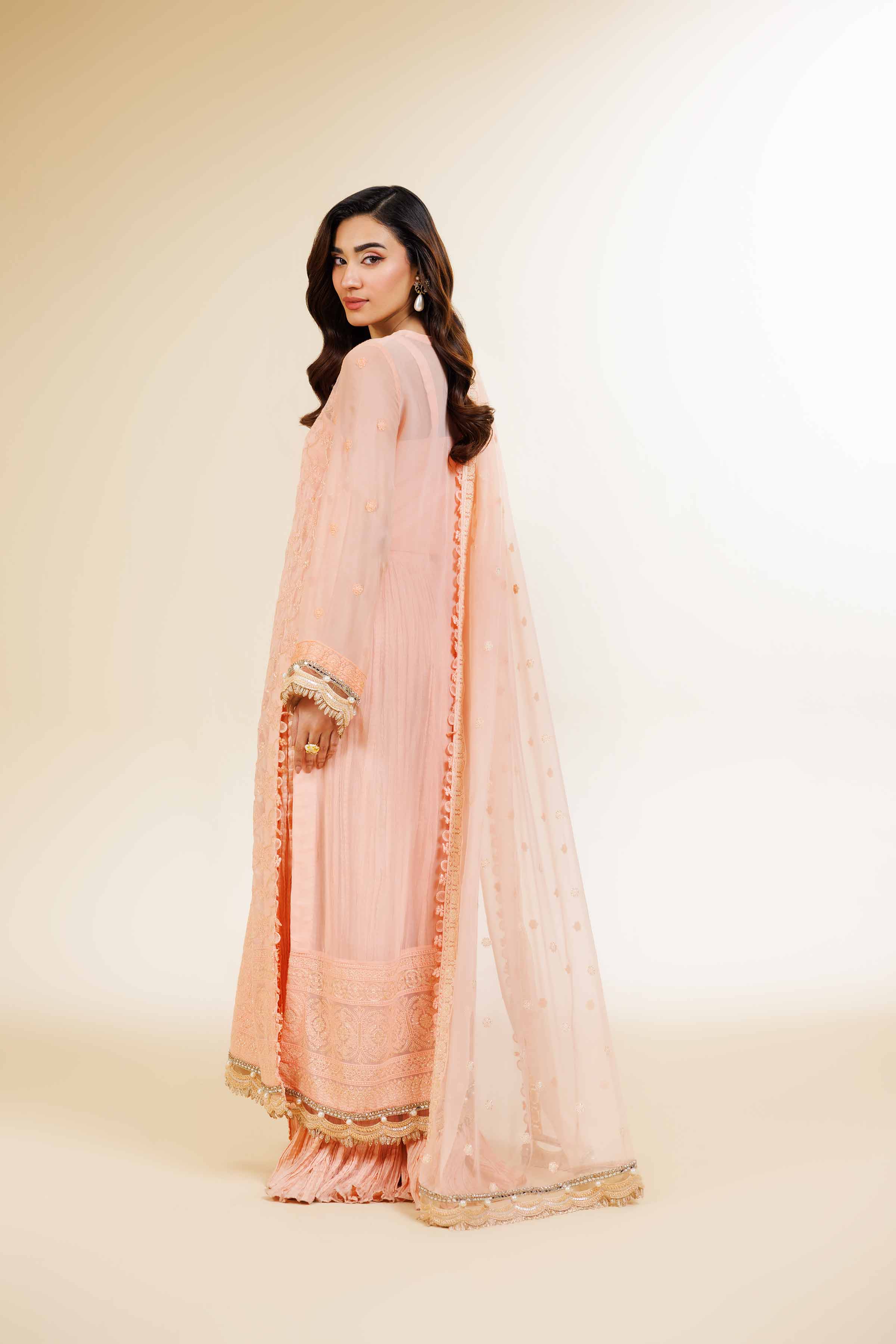 NishatUK - Peach Embroidered   Chicken Kari 3-piece unstitched Suit