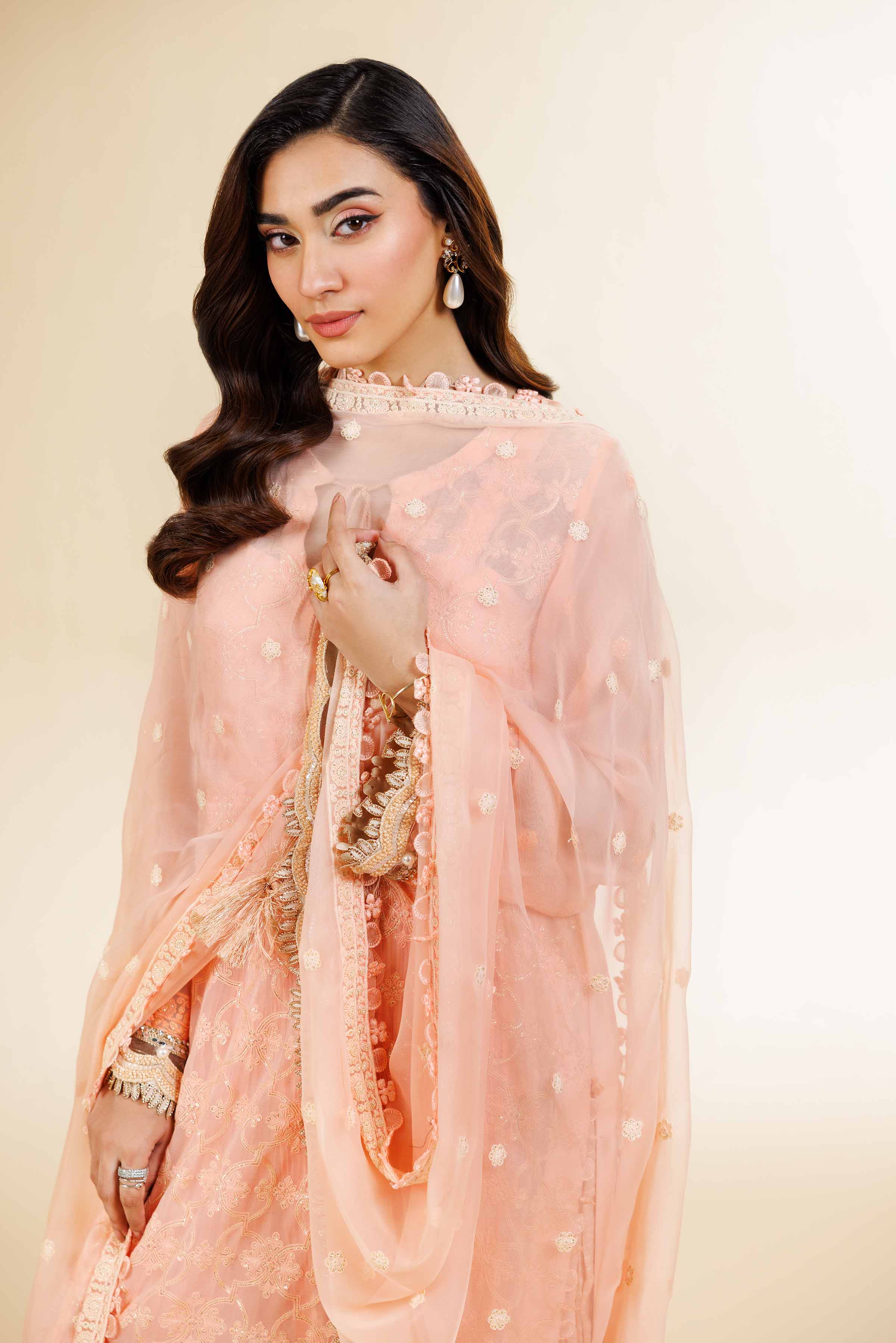 NishatUK - Peach Embroidered   Chicken Kari 3-piece unstitched Suit