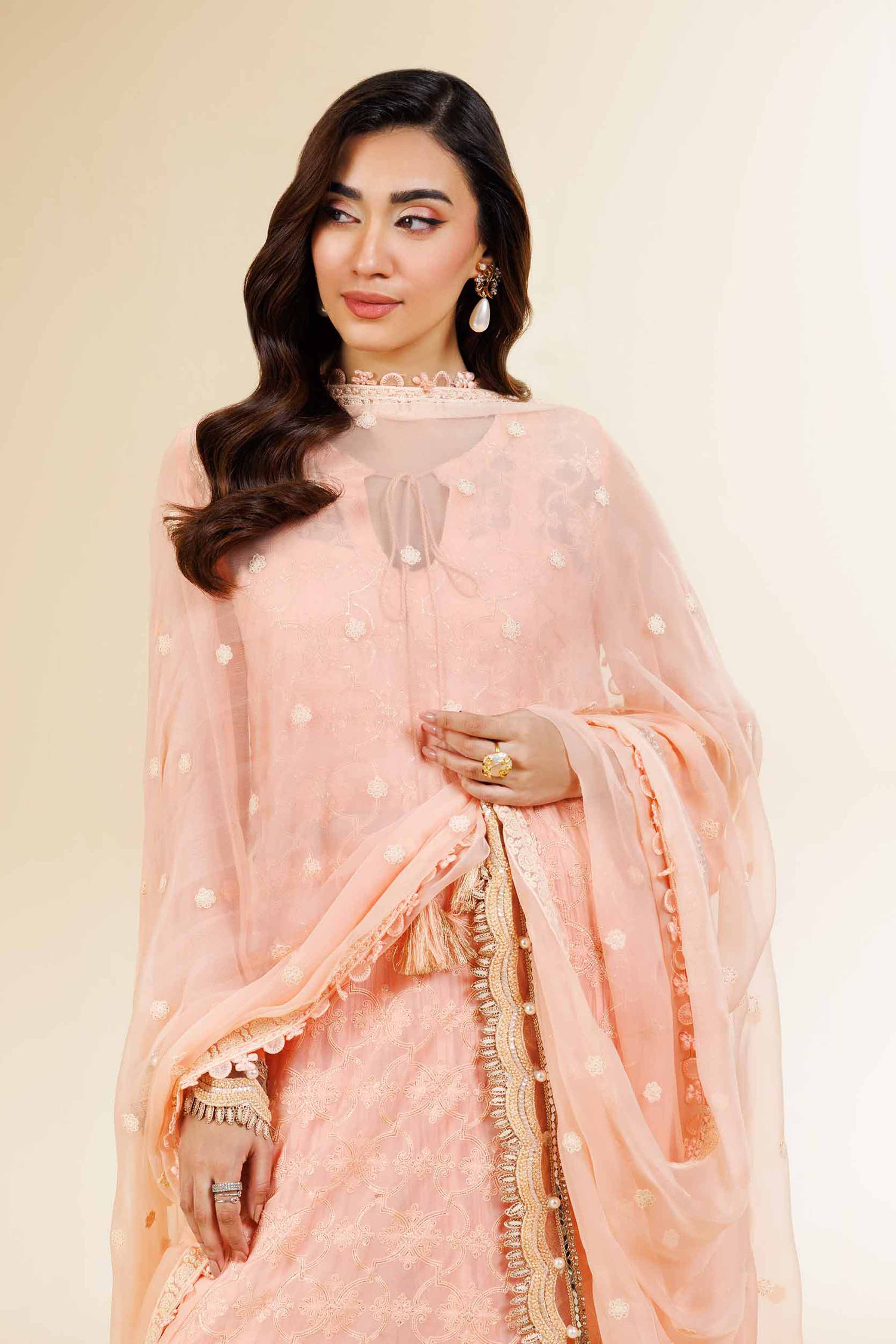 NishatUK - Peach Embroidered   Chicken Kari 3-piece unstitched Suit