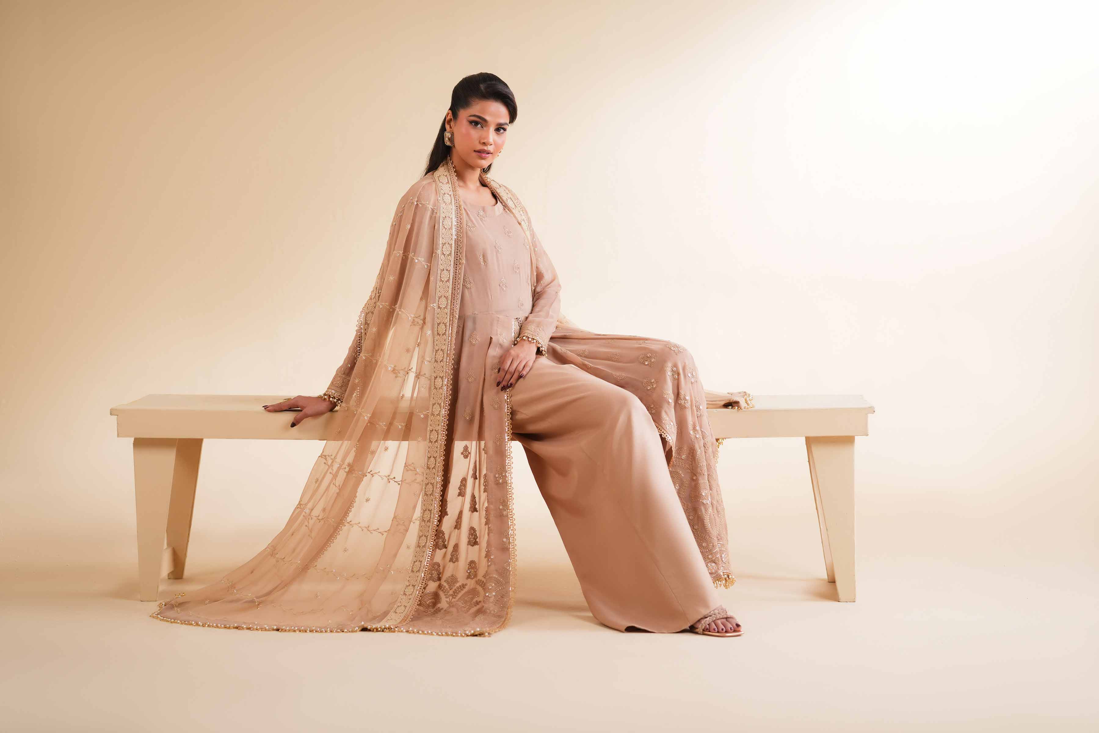 NishatUK - Brown Embroidered   Chicken Kari 3-piece unstitched Suit
