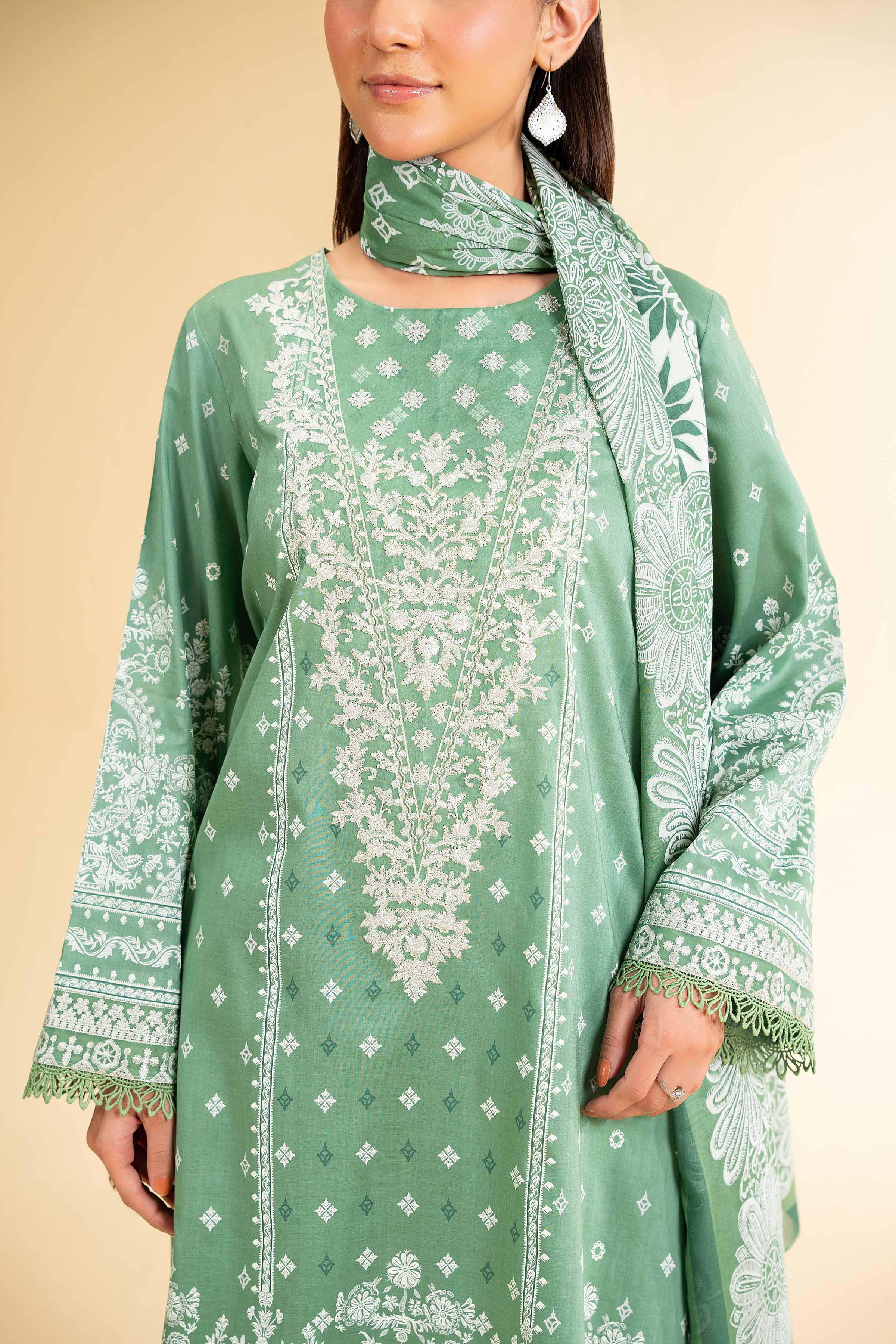 Nishat UK - Green Printed Cambric 3 Pieces unstitched suit