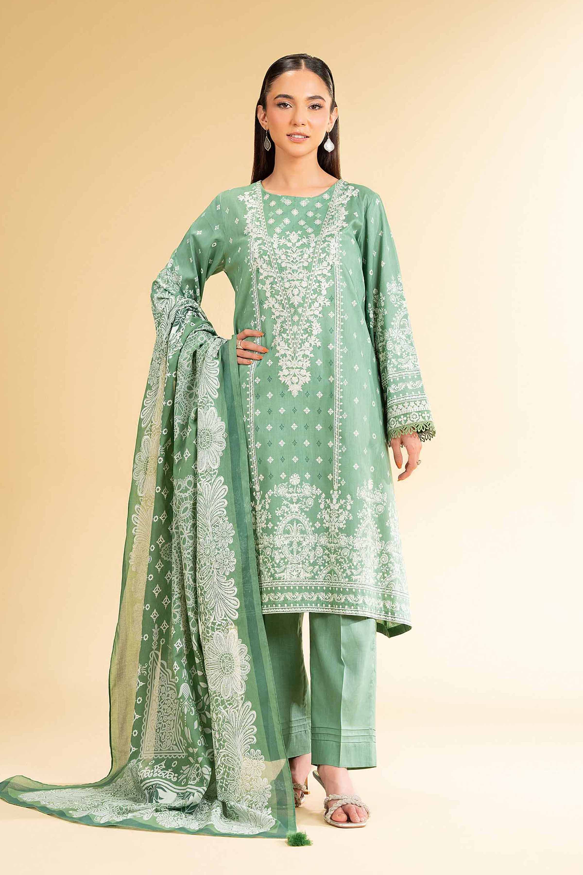 Nishat UK - Green Printed Cambric 3 Pieces unstitched suit