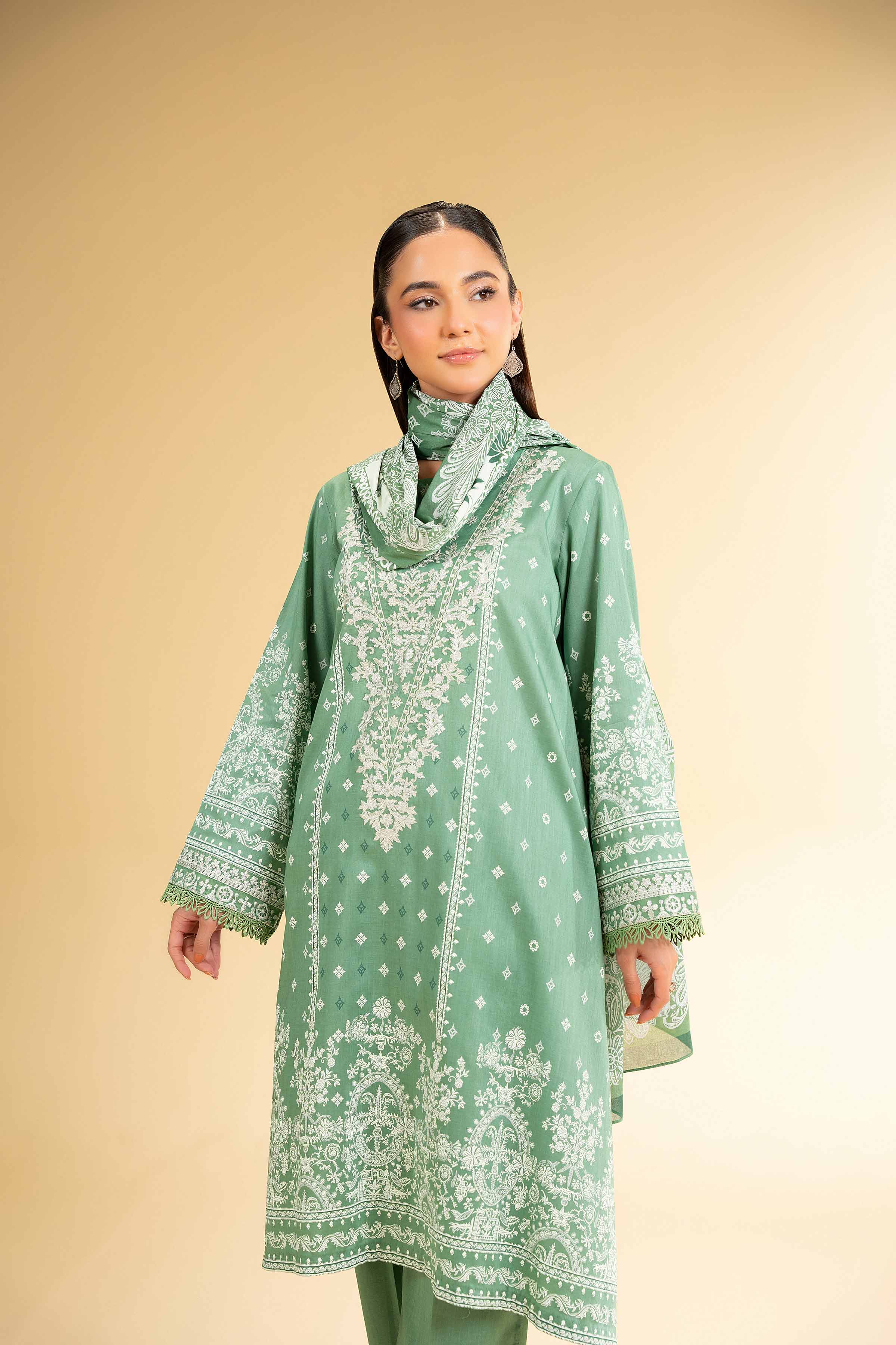 Nishat UK - Green Printed Cambric 3 Pieces unstitched suit