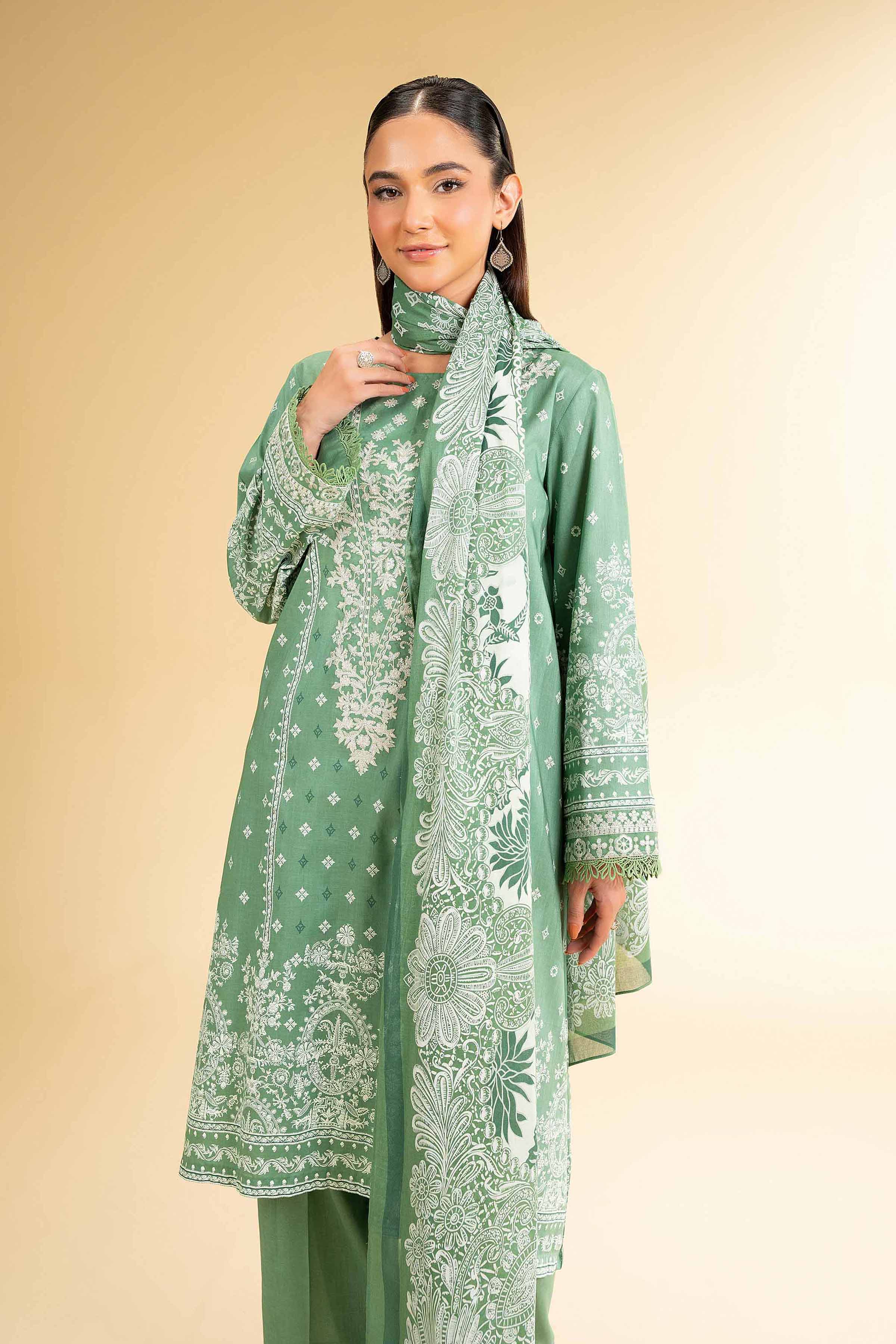 Nishat UK - Green Printed Cambric 3 Pieces unstitched suit