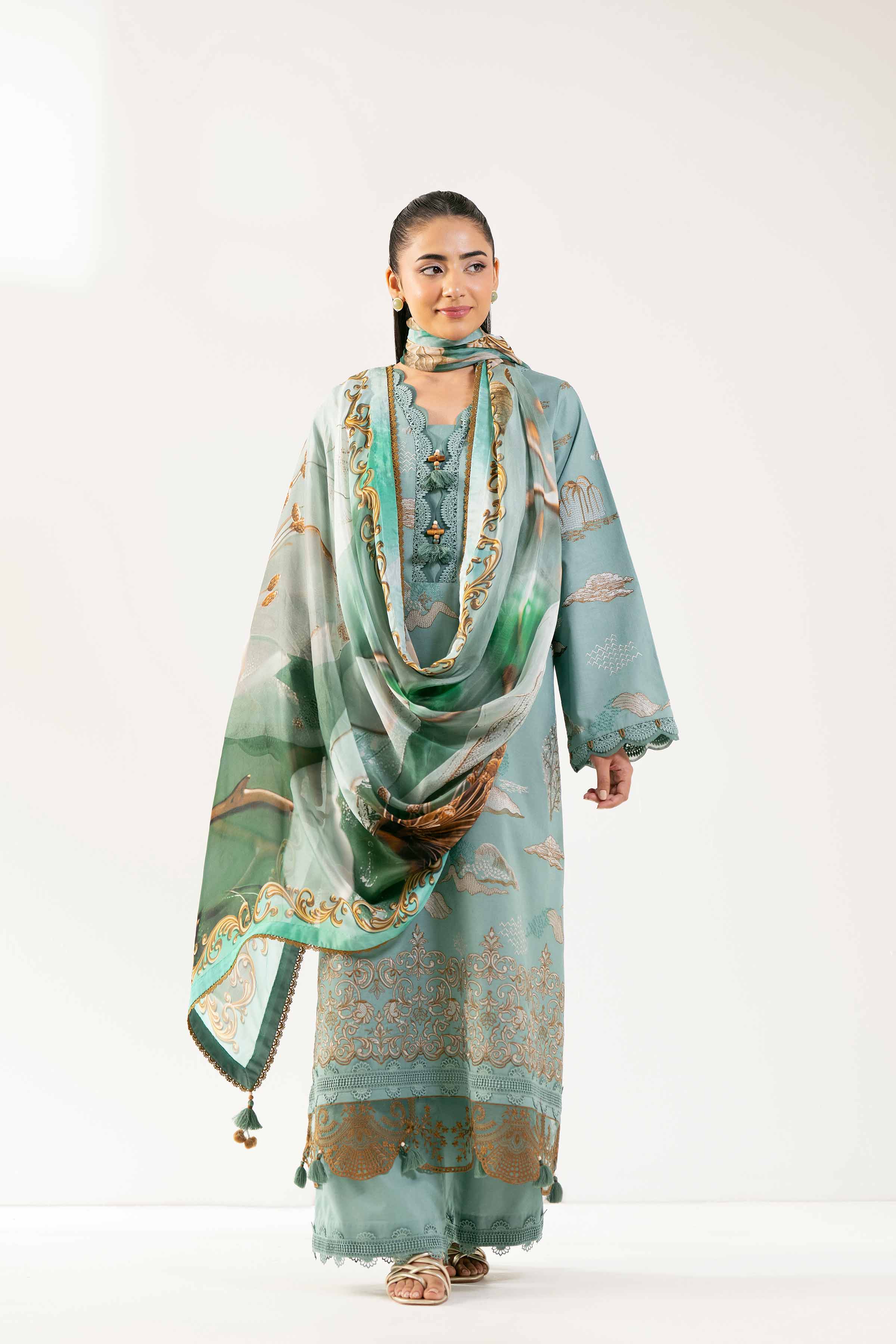 Nishat UK - Green Embroidered Cambric 3 Pieces unstitched suit