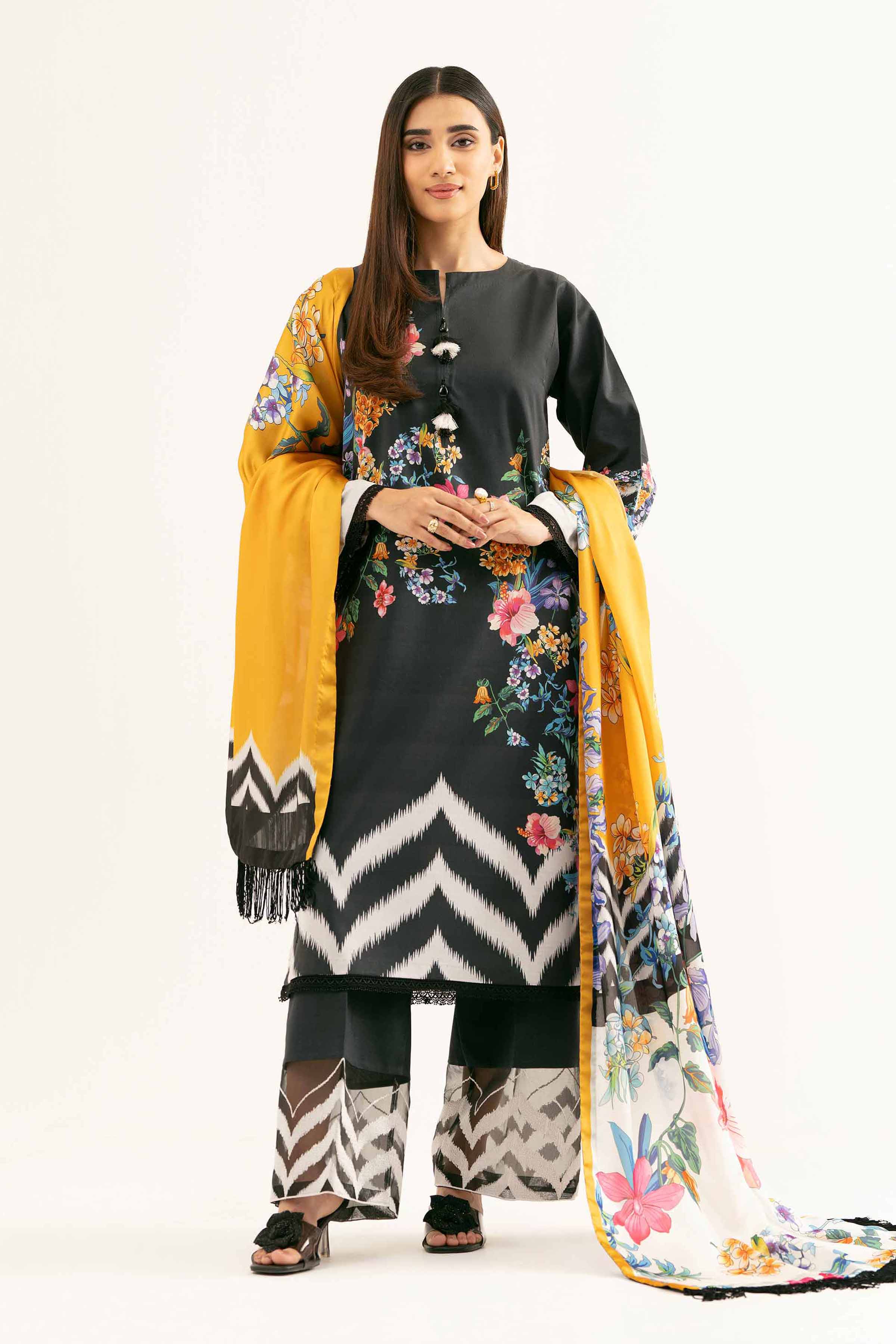 Nishat UK - Black Embroidered Lawn 3 Pieces unstitched suit