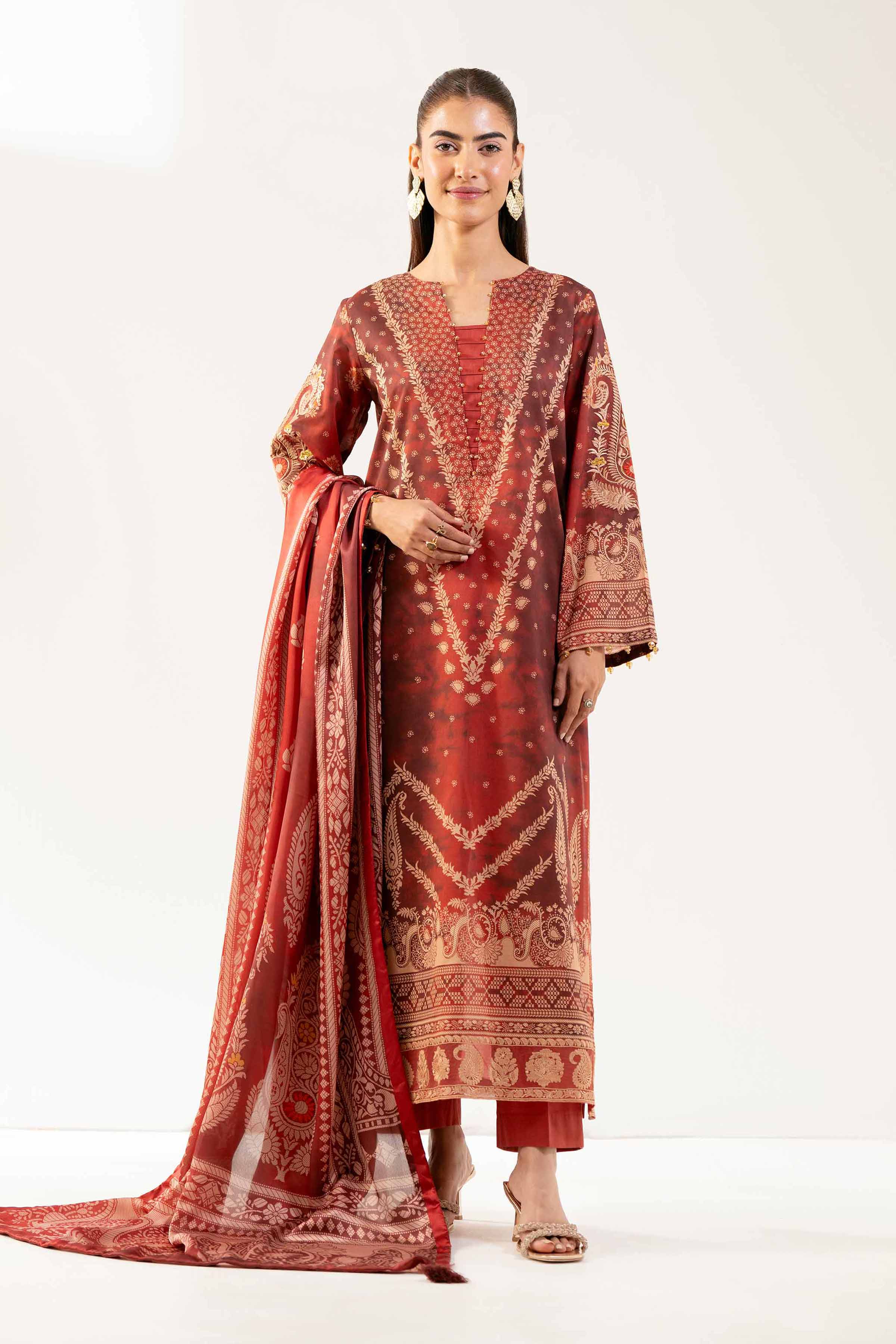 Nishat UK - Red Embroidered Lawn 3 Pieces unstitched suit