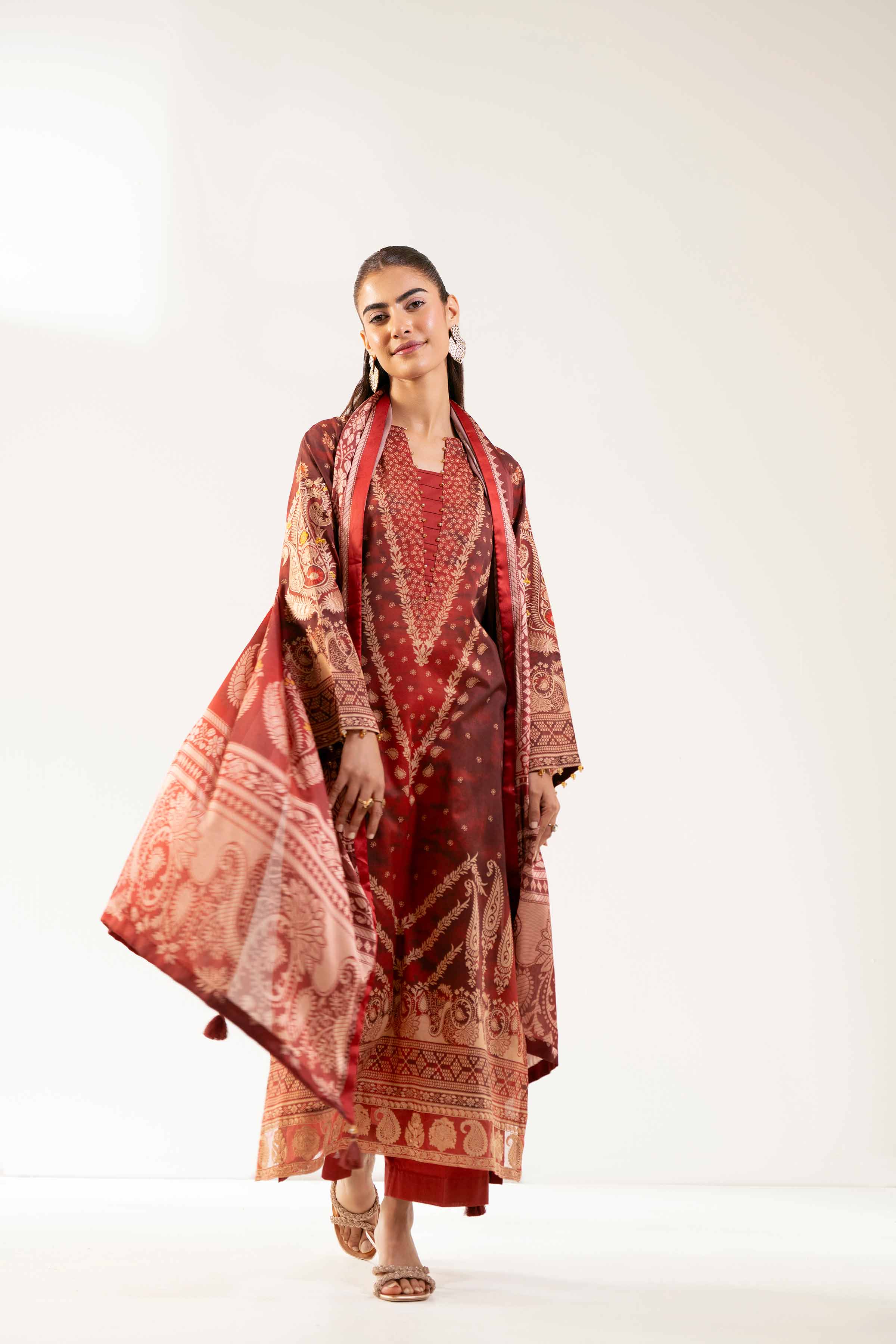 Nishat UK - Red Embroidered Lawn 3 Pieces unstitched suit