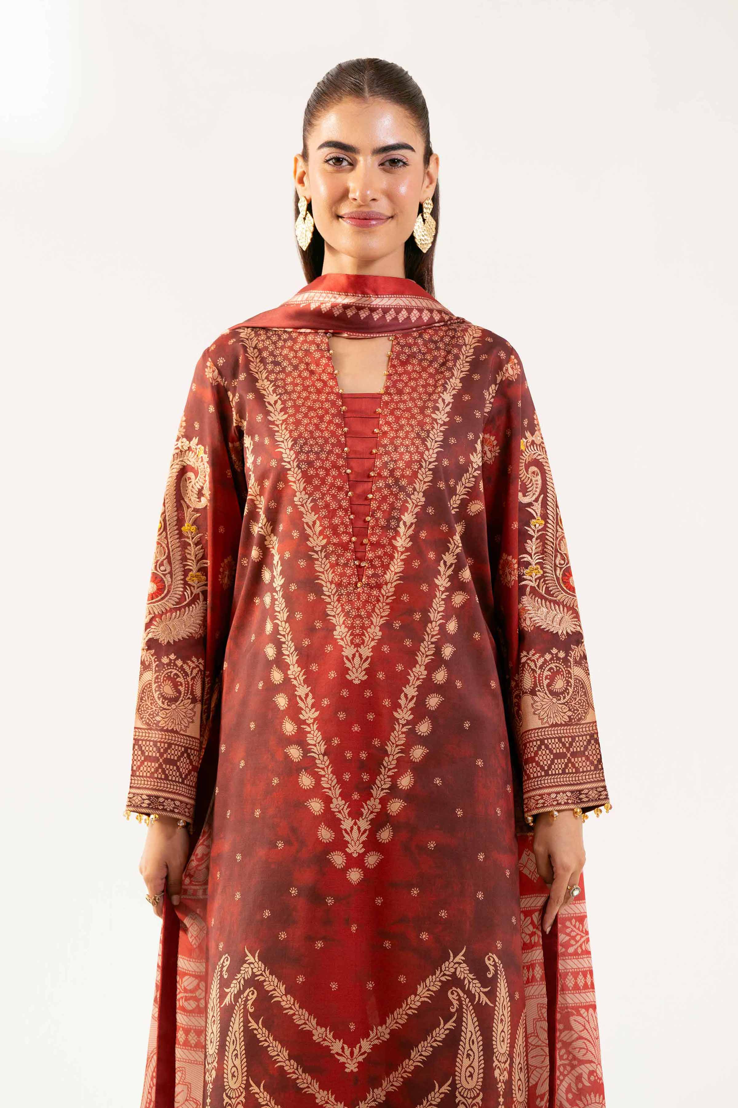 Nishat UK - Red Embroidered Lawn 3 Pieces unstitched suit