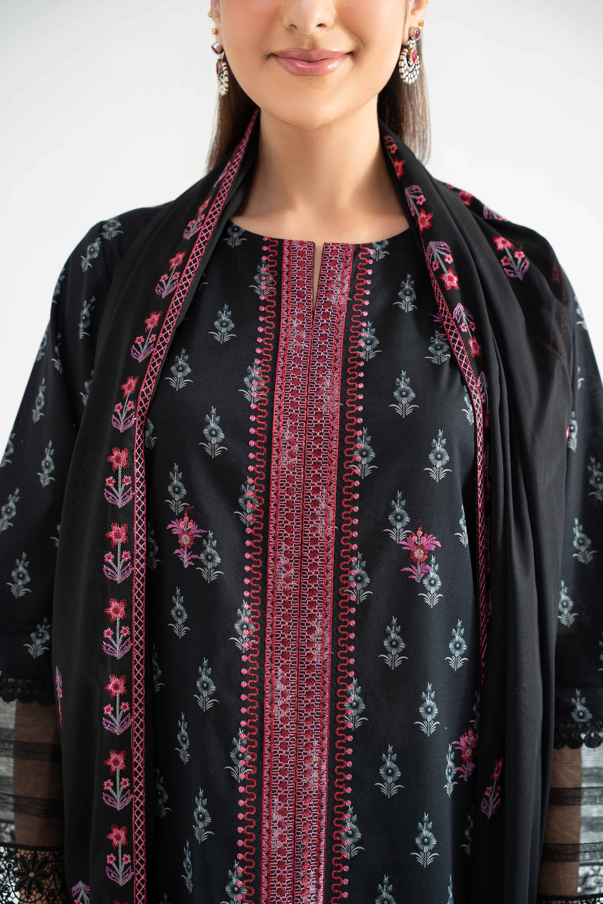 Nishat UK - Black Embroidered Cambric 3 Pieces unstitched suit