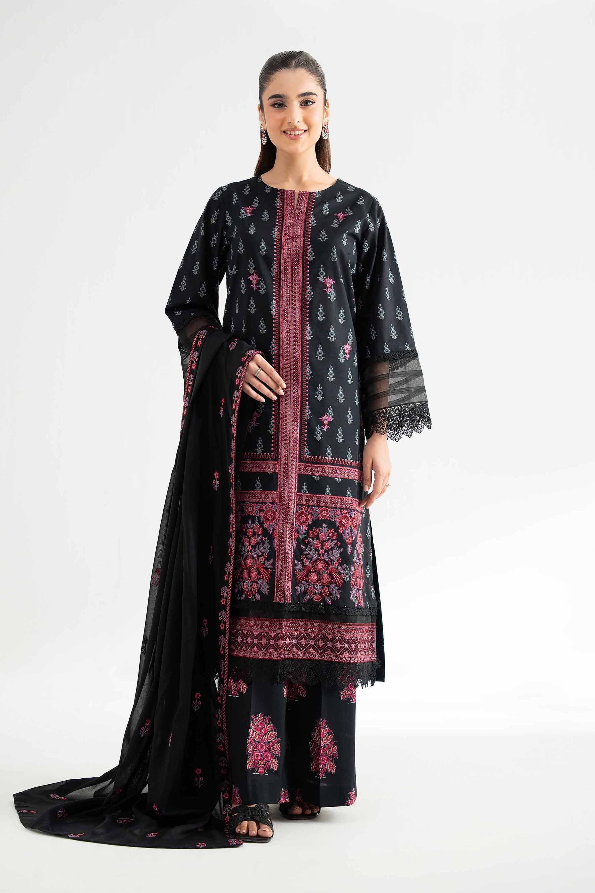 Nishat UK - Black Embroidered Cambric 3 Pieces unstitched suit