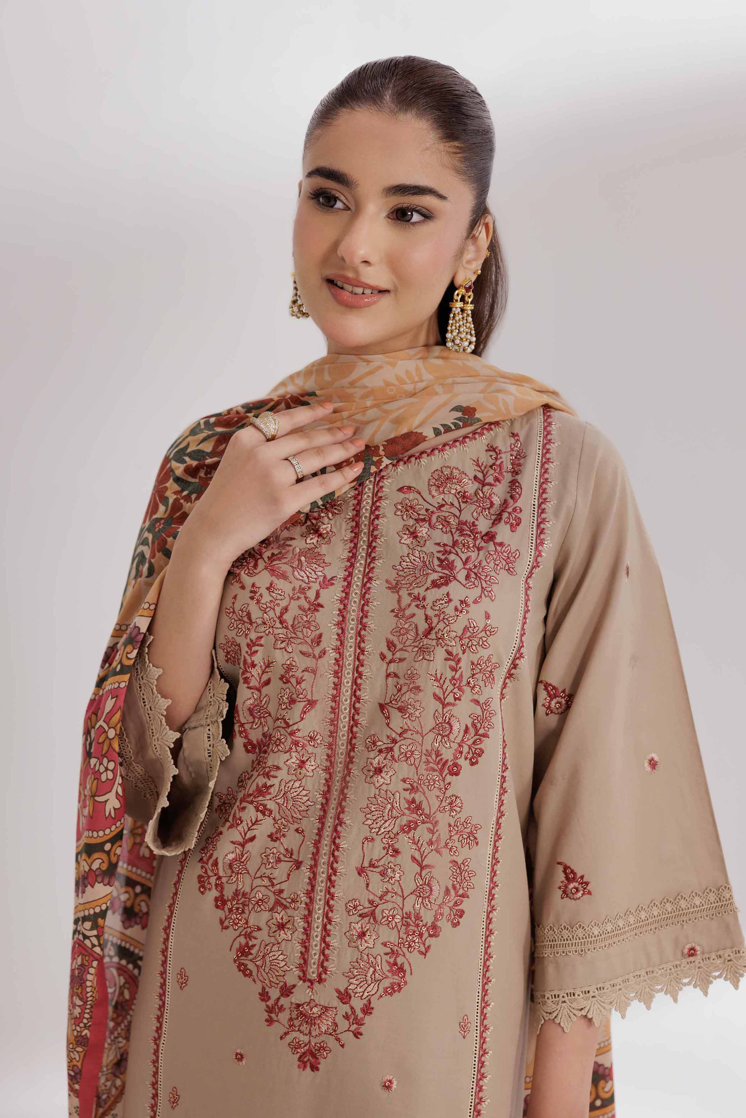 Nishat UK - Brown Embroidered Cambric 3 Pieces unstitched suit