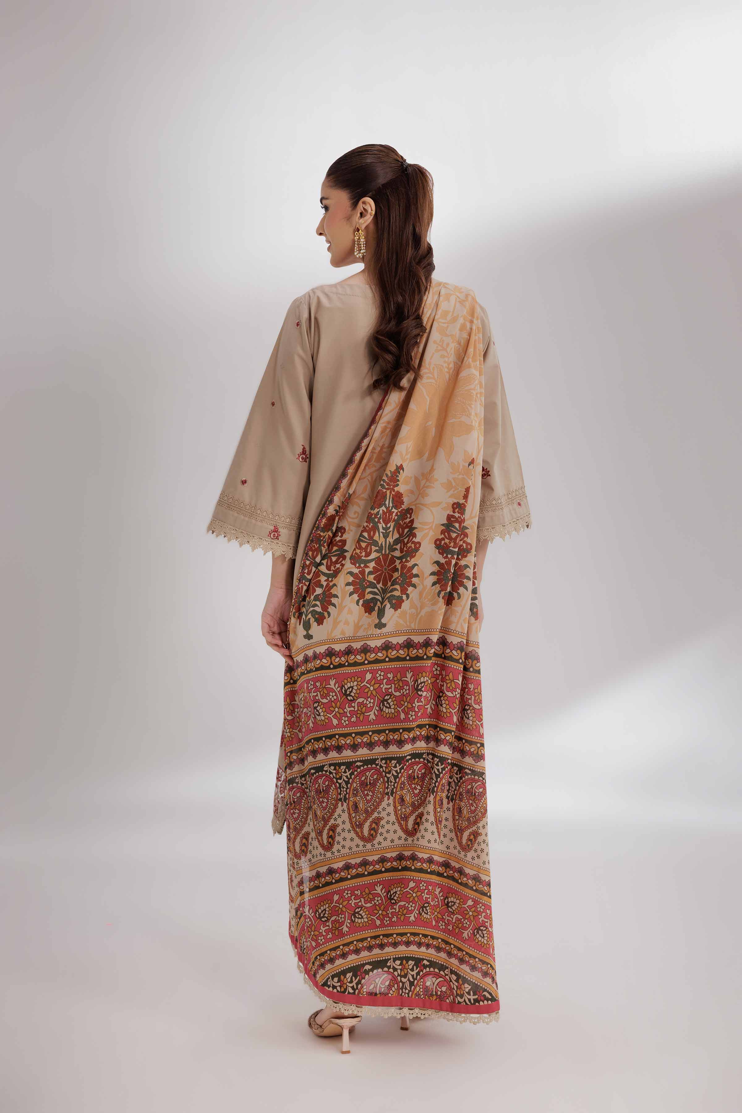 Nishat UK - Brown Embroidered Cambric 3 Pieces unstitched suit