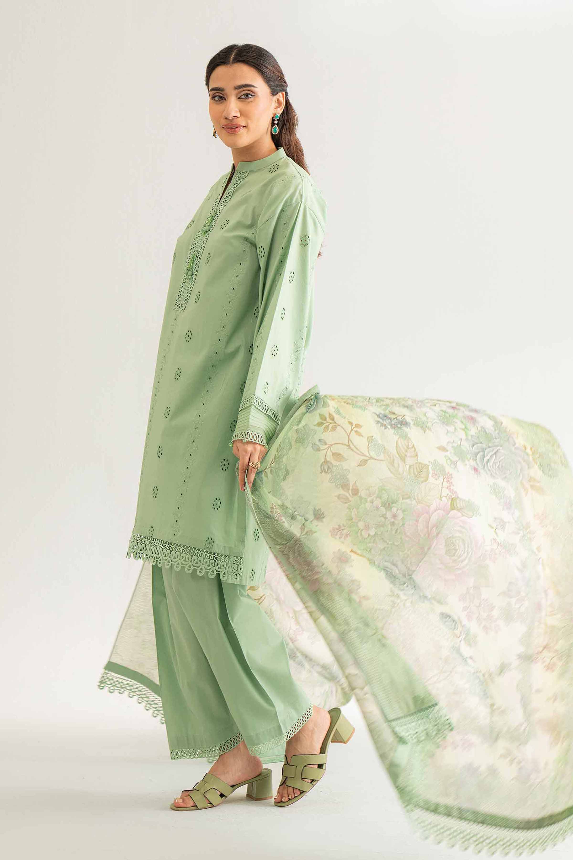 Nishat UK - Green Printed Cambric 3 Pieces unstitched suit