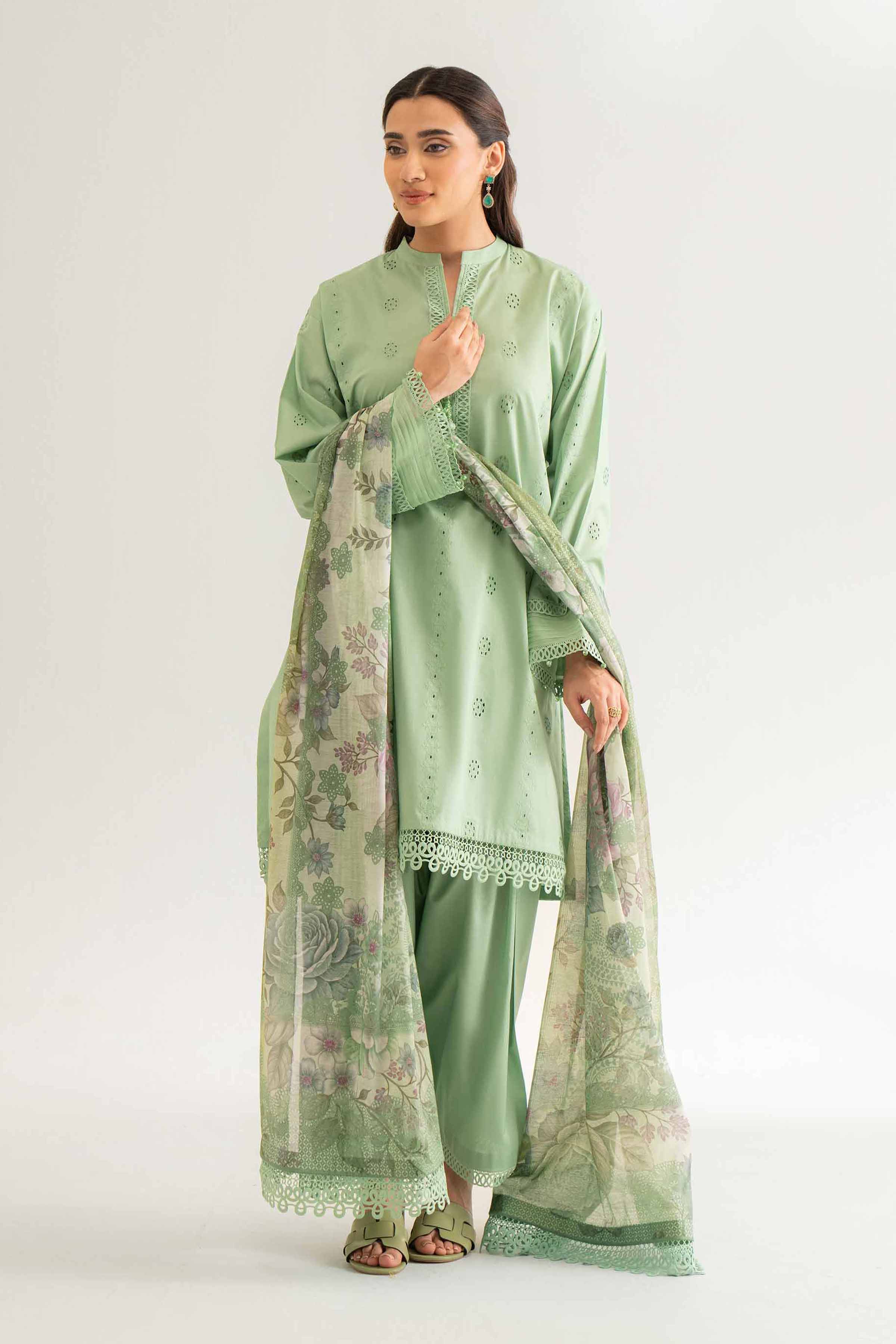 Nishat UK - Green Printed Cambric 3 Pieces unstitched suit