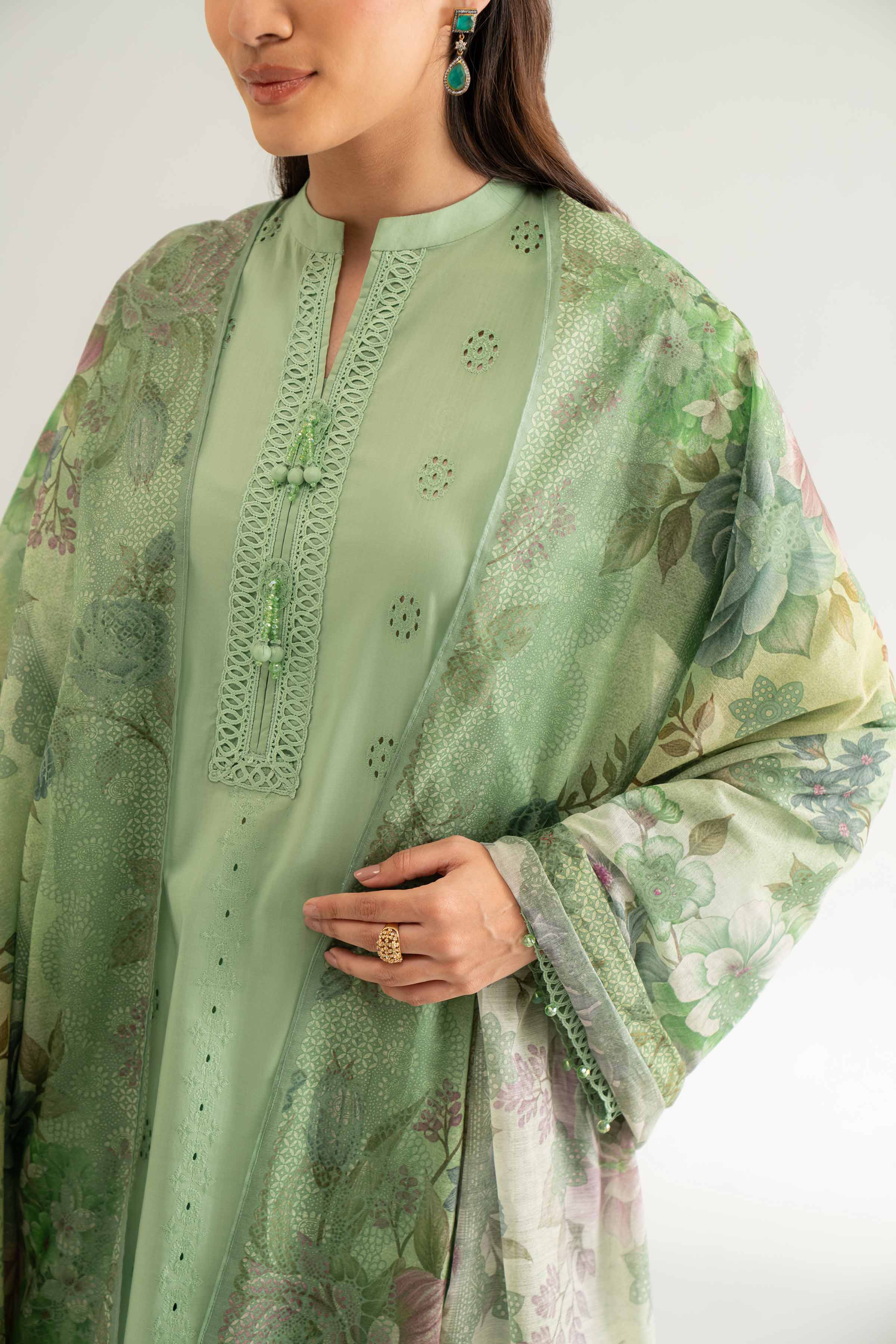 Nishat UK - Green Printed Cambric 3 Pieces unstitched suit