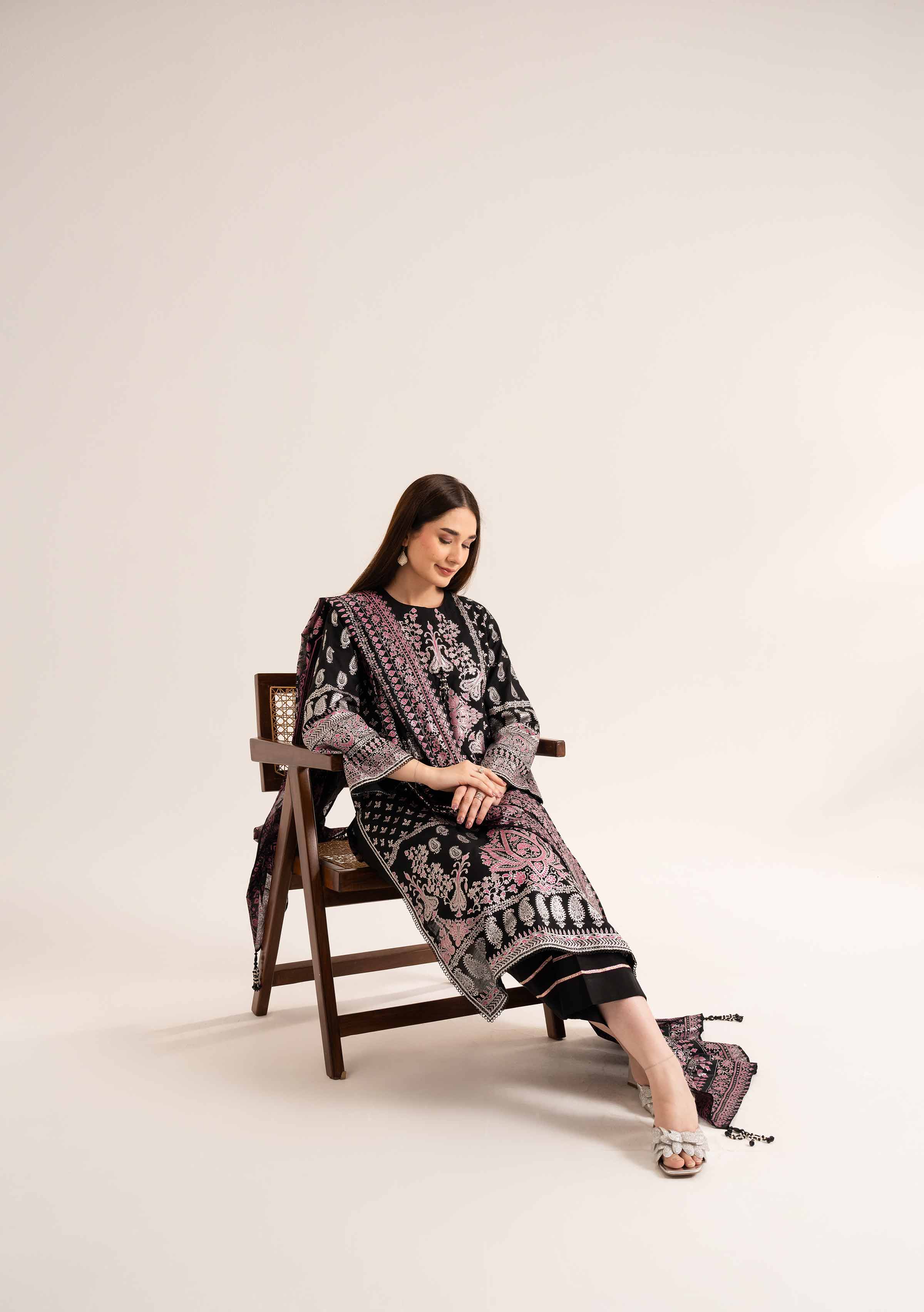 Nishat UK - Black Printed Lawn 3 Pieces unstitched suit