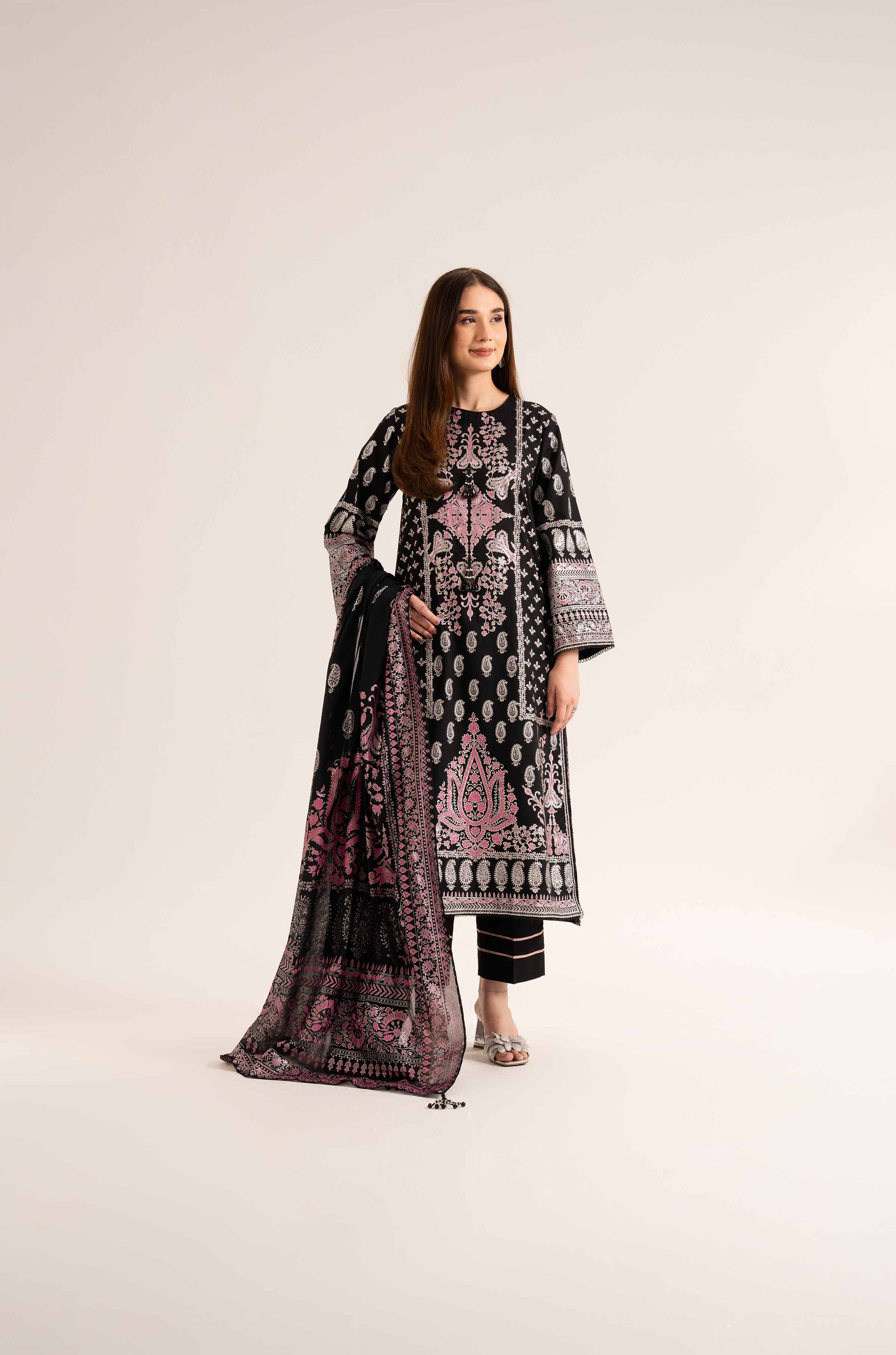 Nishat UK - Black Printed Lawn 3 Pieces unstitched suit