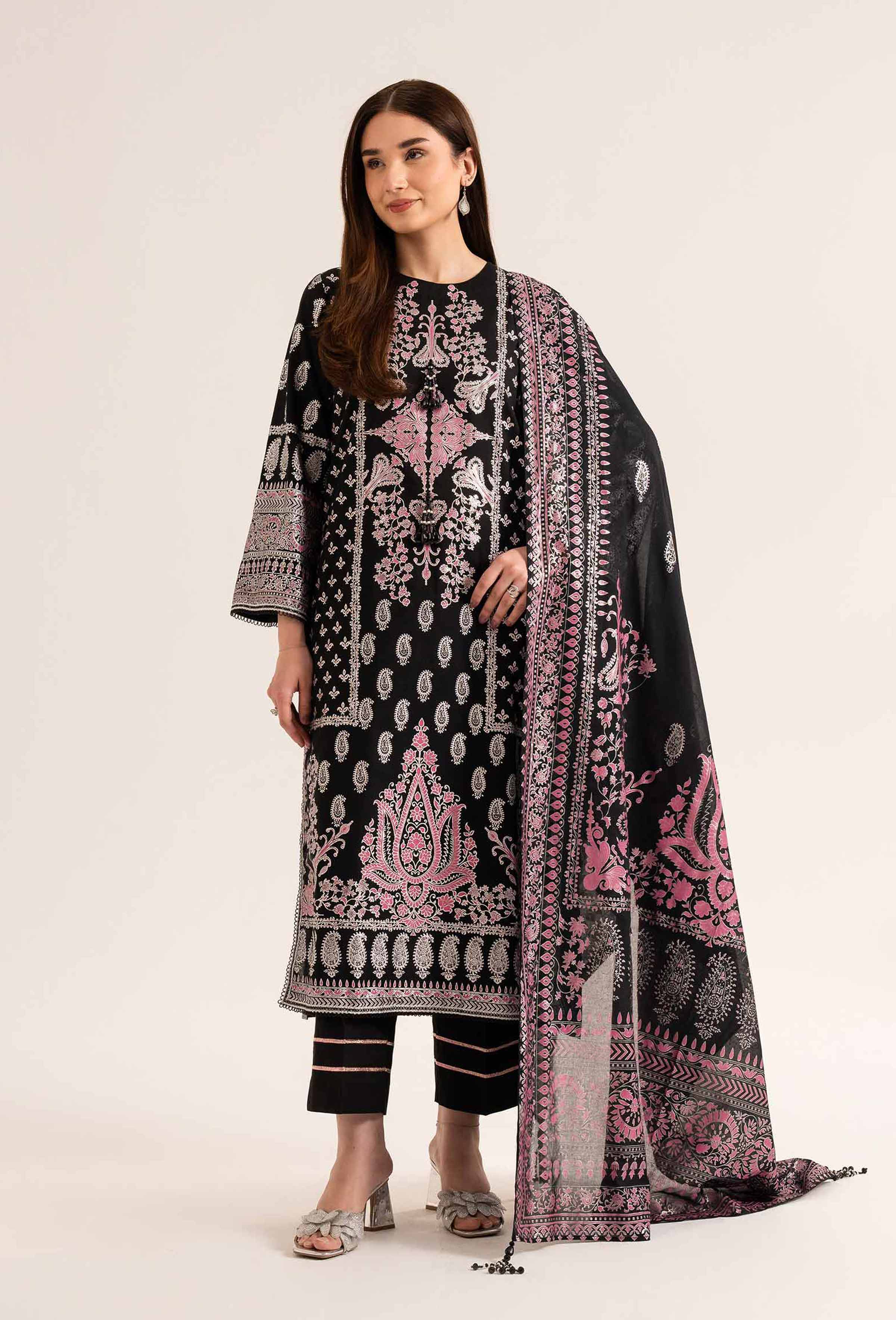 Nishat UK - Black Printed Lawn 3 Pieces unstitched suit