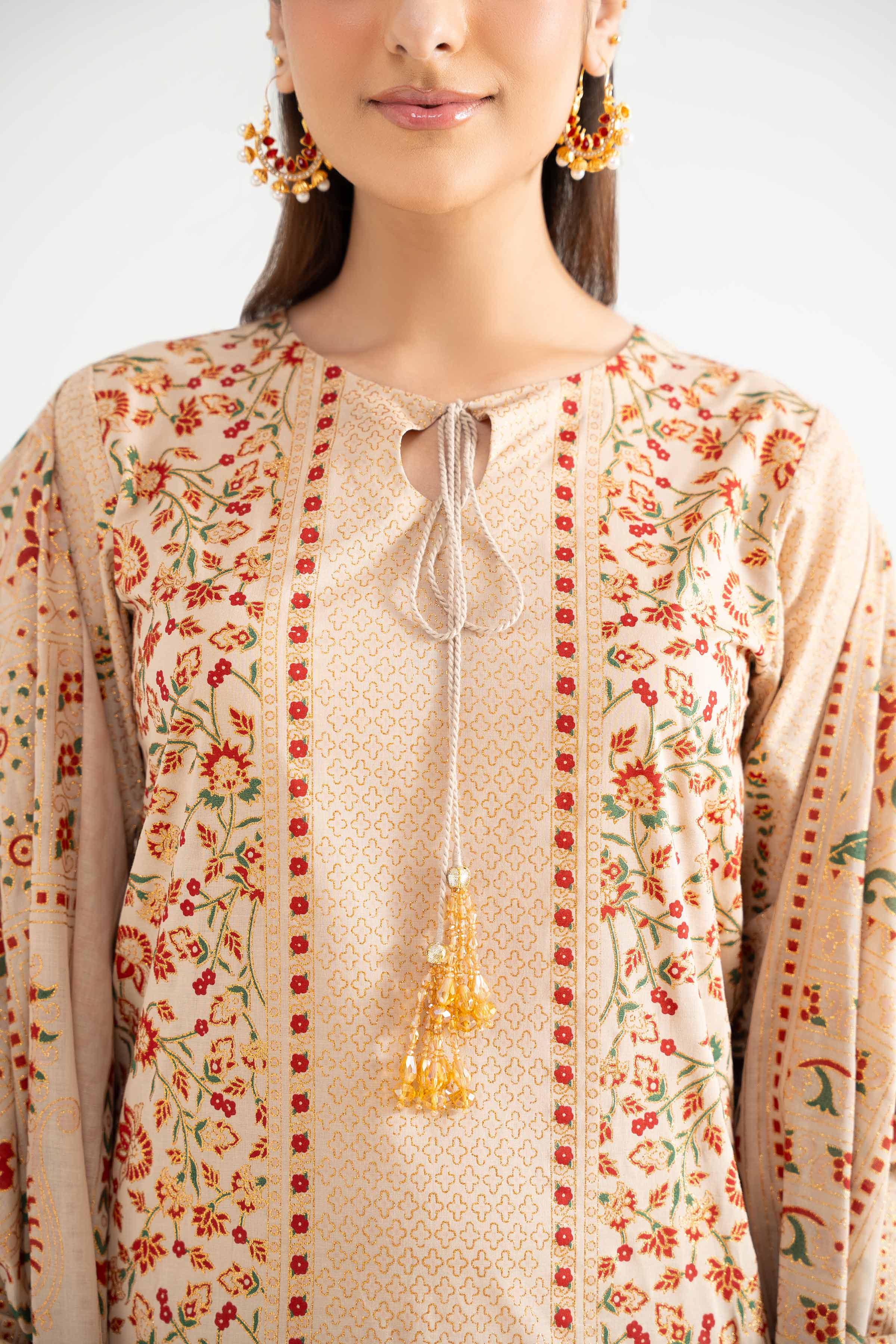 Nishat UK - Beige Printed Lawn 3 Pieces unstitched suit