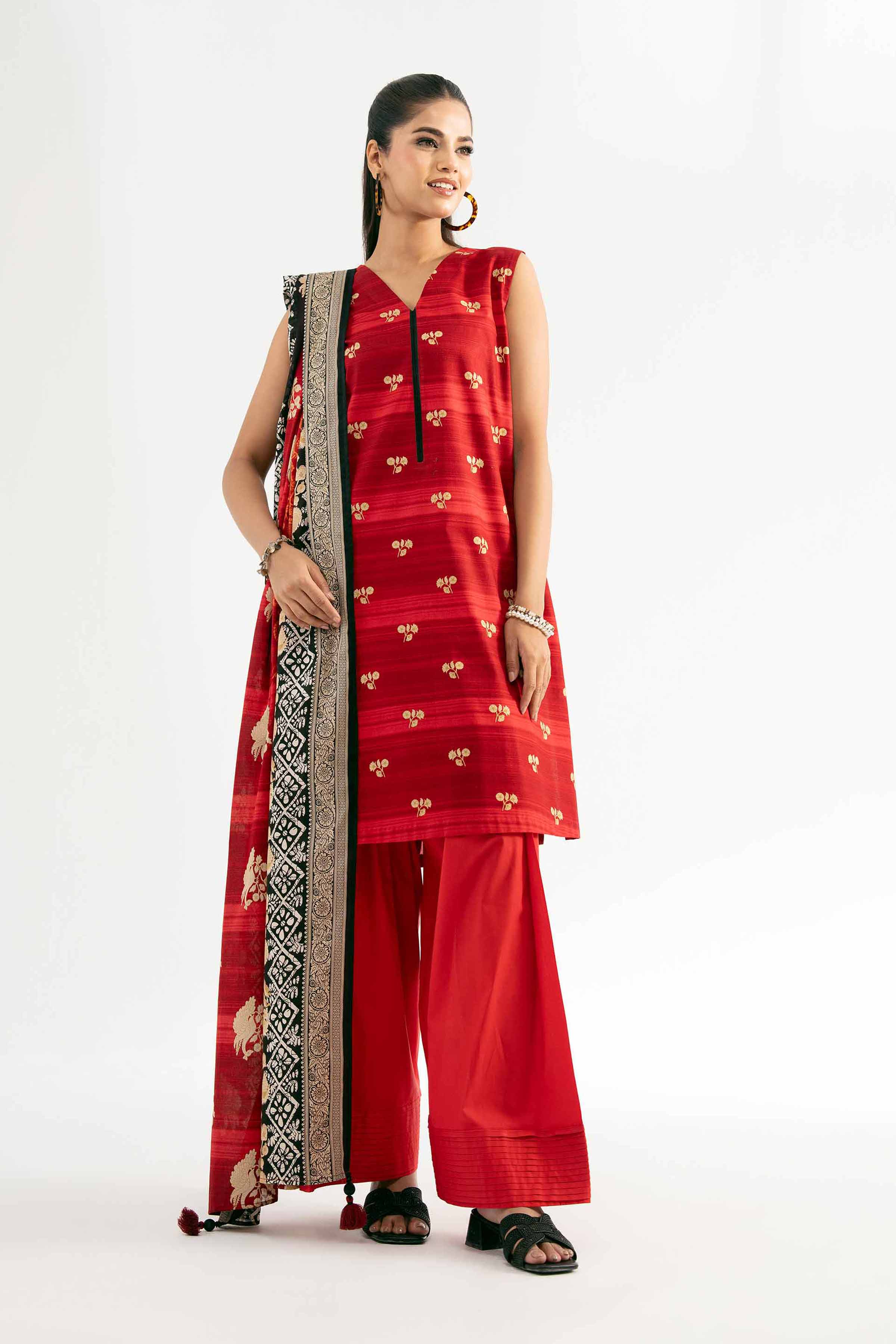 Nishat UK - Orange Printed Cambric 3 Pieces unstitched suit