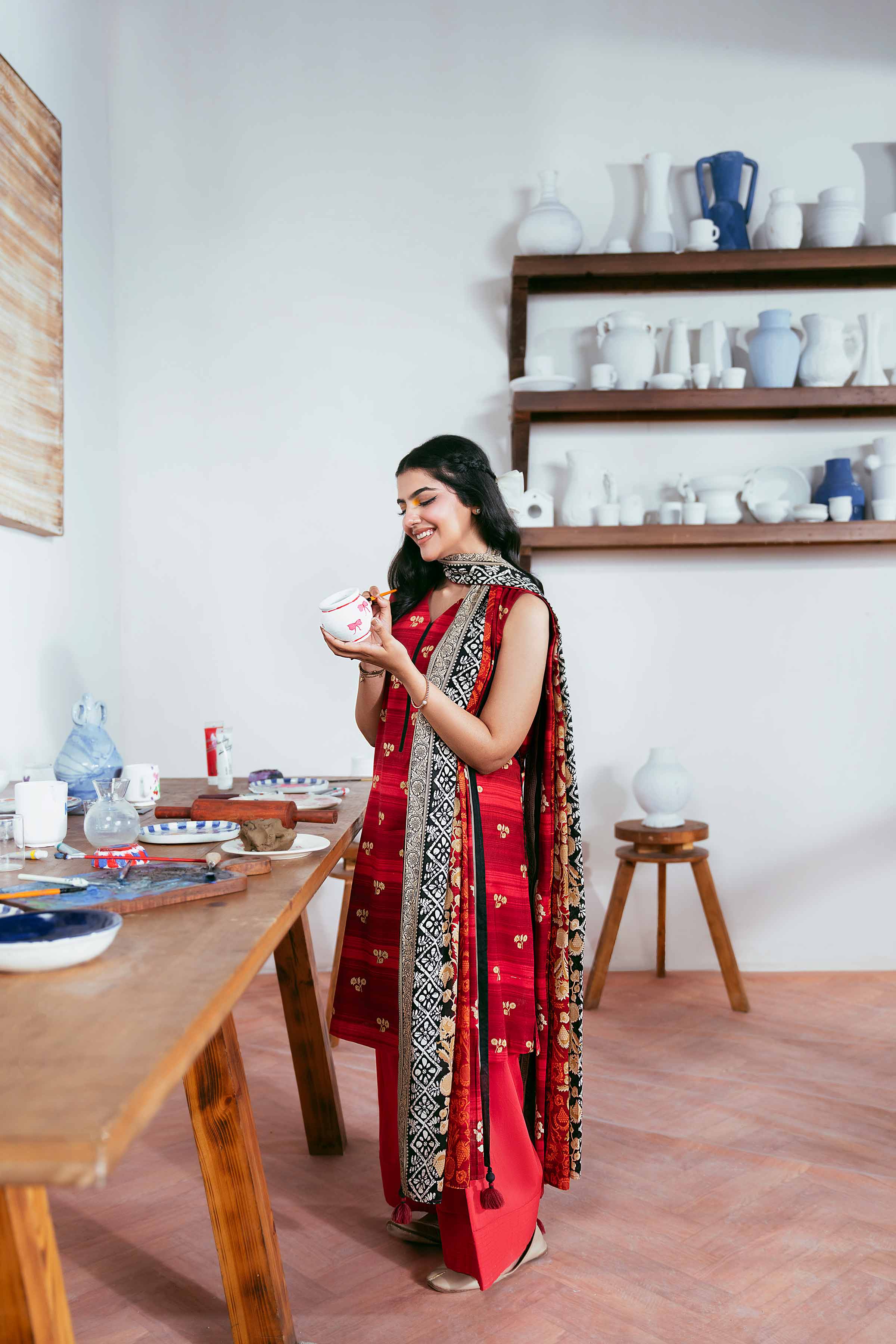 Nishat UK - Orange Printed Cambric 3 Pieces unstitched suit