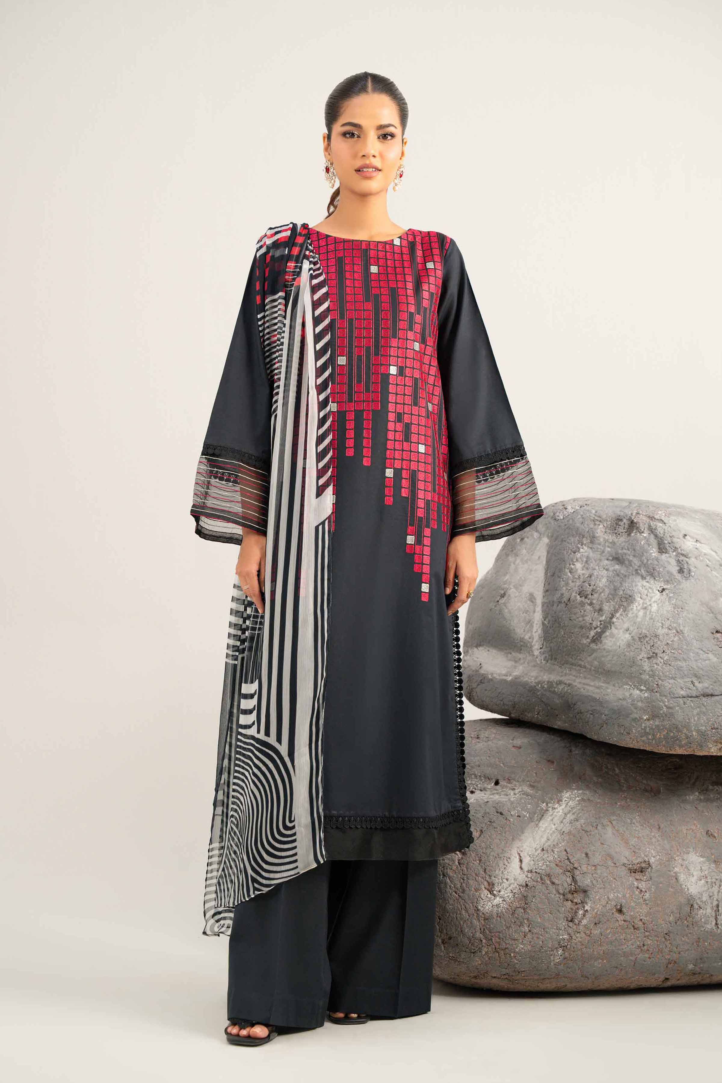 Nishat UK - Black Embroidered Cambric 3 Pieces unstitched suit
