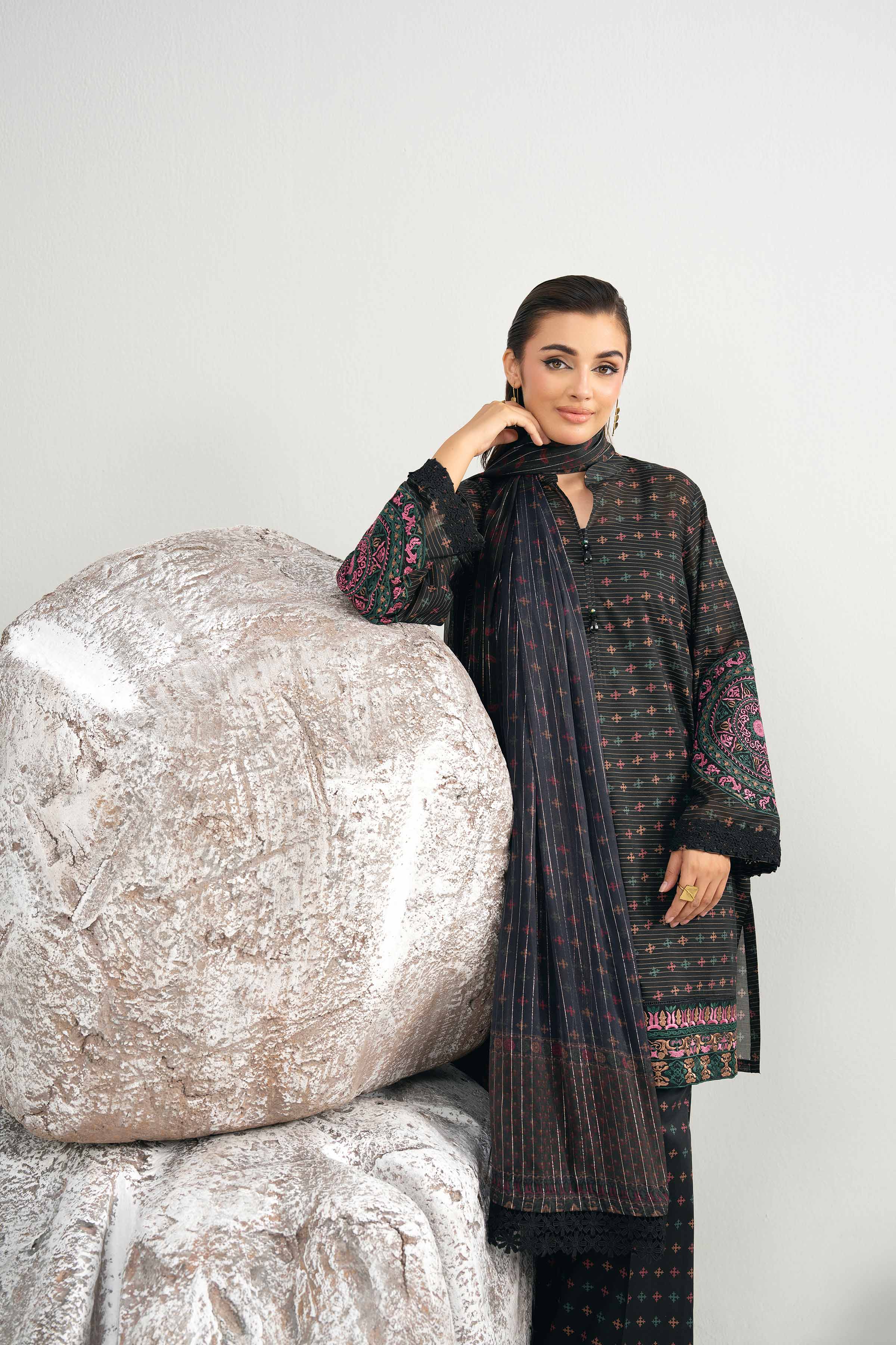 Nishat UK - Black Embroidered Lawn 3 Pieces unstitched suit