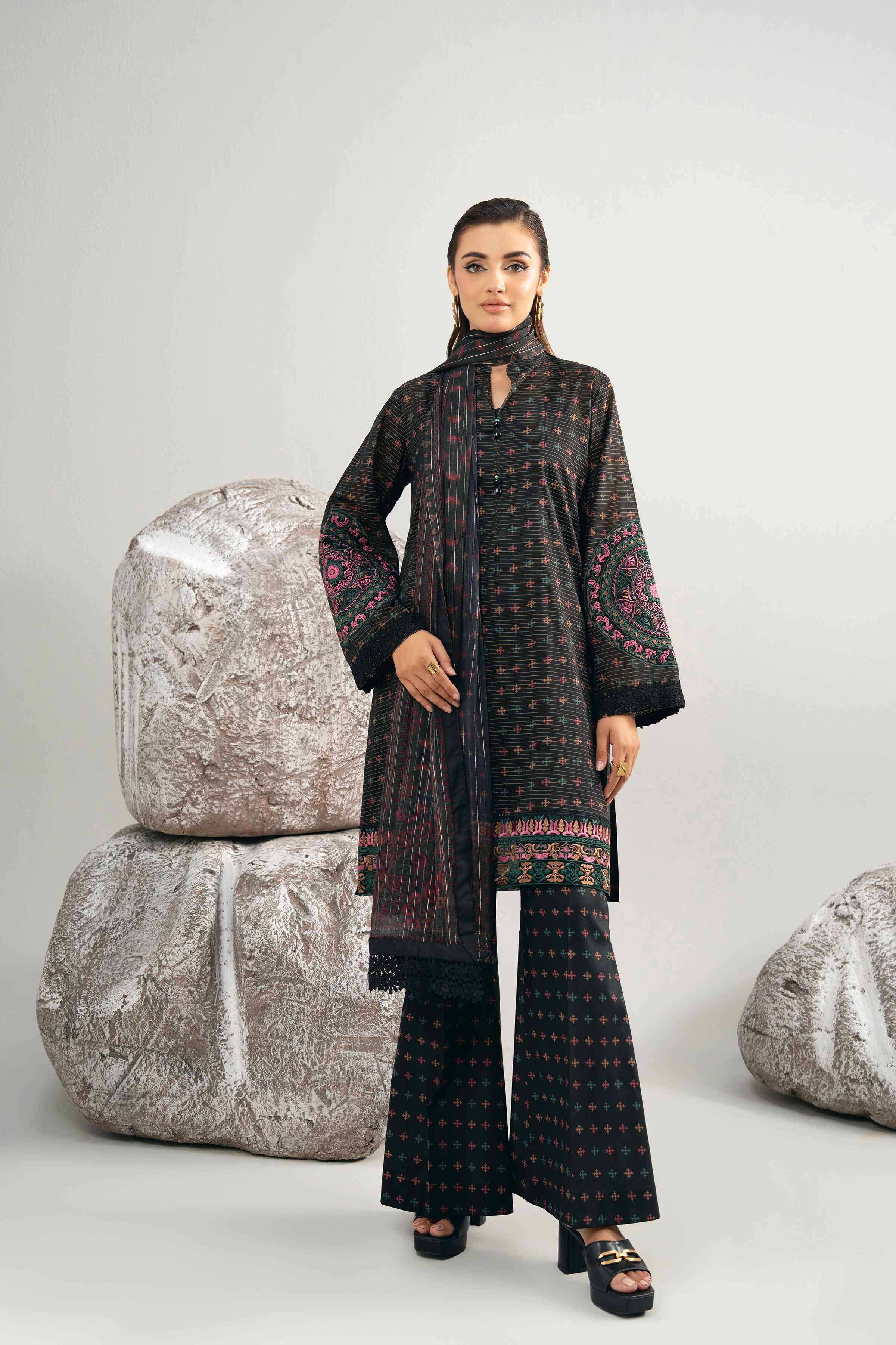Nishat UK - Black Embroidered Lawn 3 Pieces unstitched suit