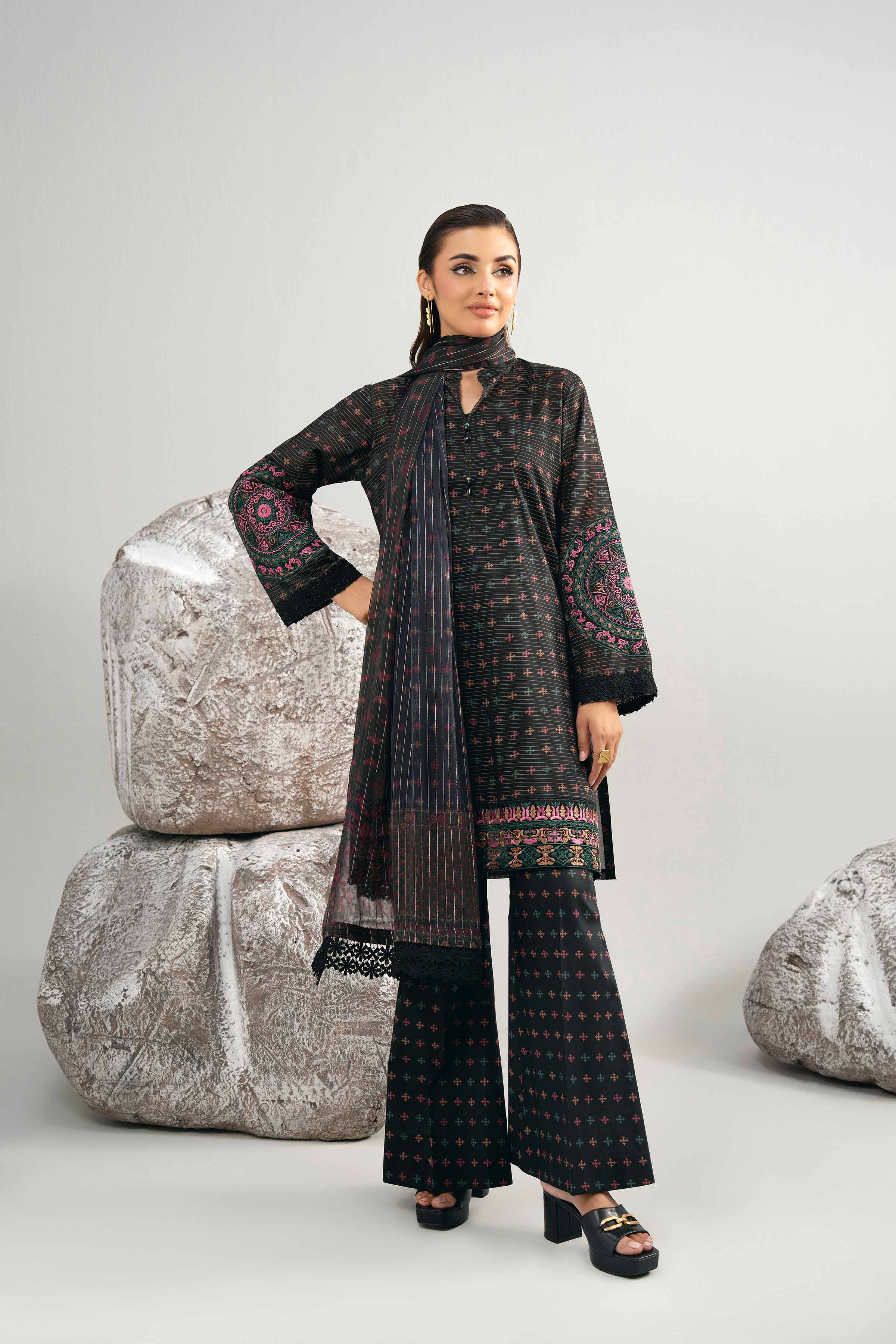 Nishat UK - Black Embroidered Lawn 3 Pieces unstitched suit