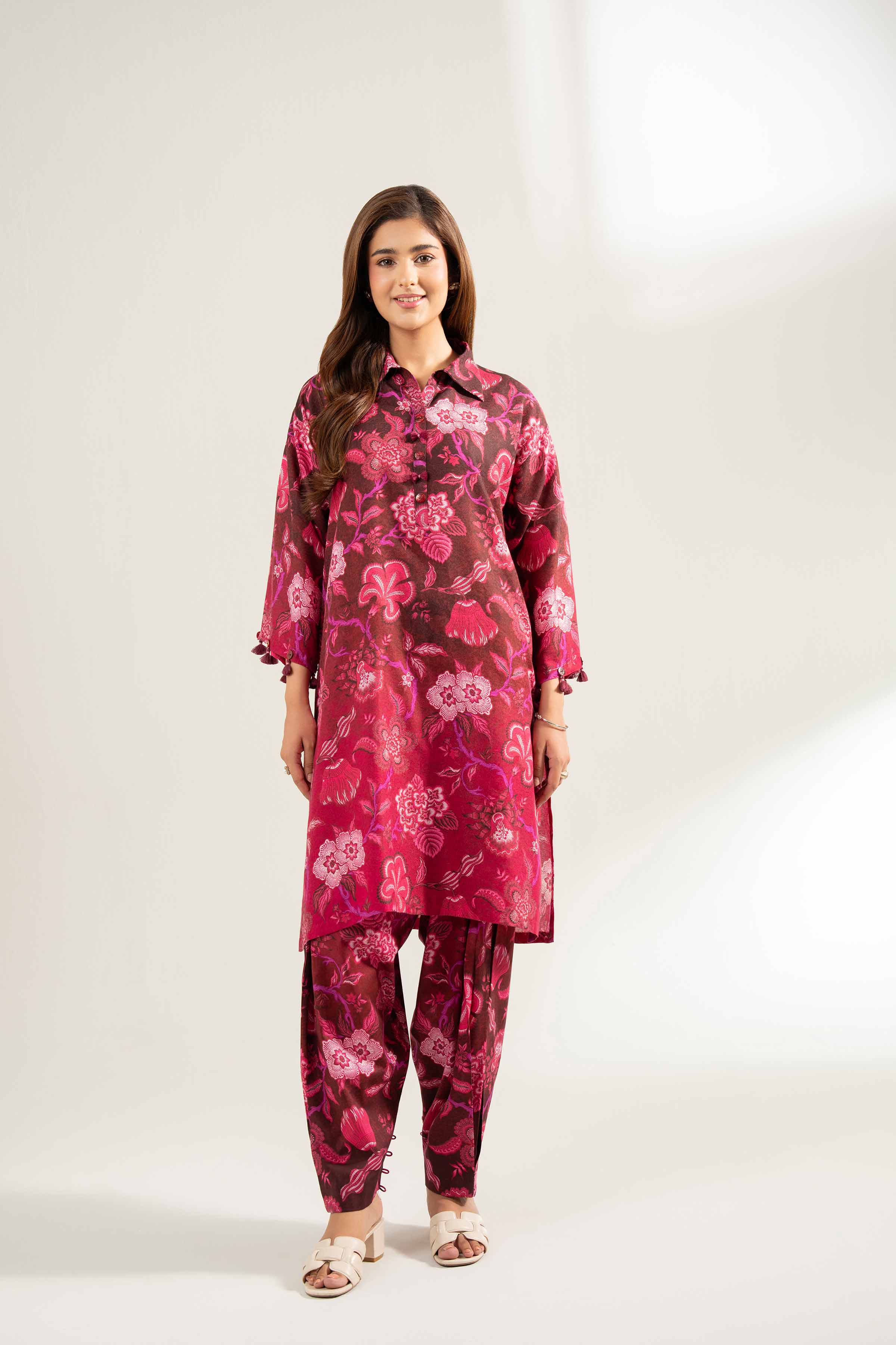 Nishat UK - Maroon Printed Viscose 2 Pieces unstitched suit