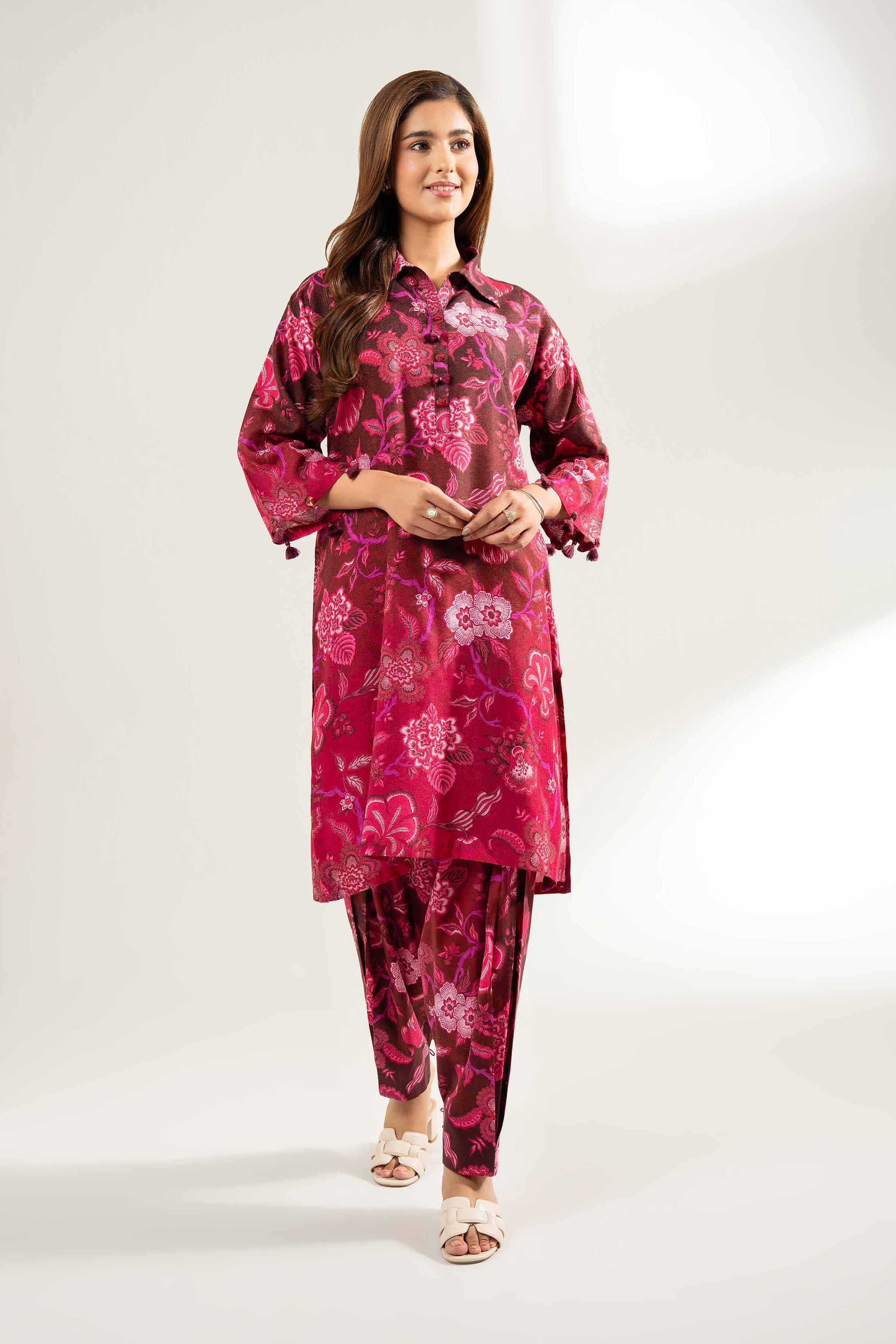 Nishat UK - Maroon Printed Viscose 2 Pieces unstitched suit