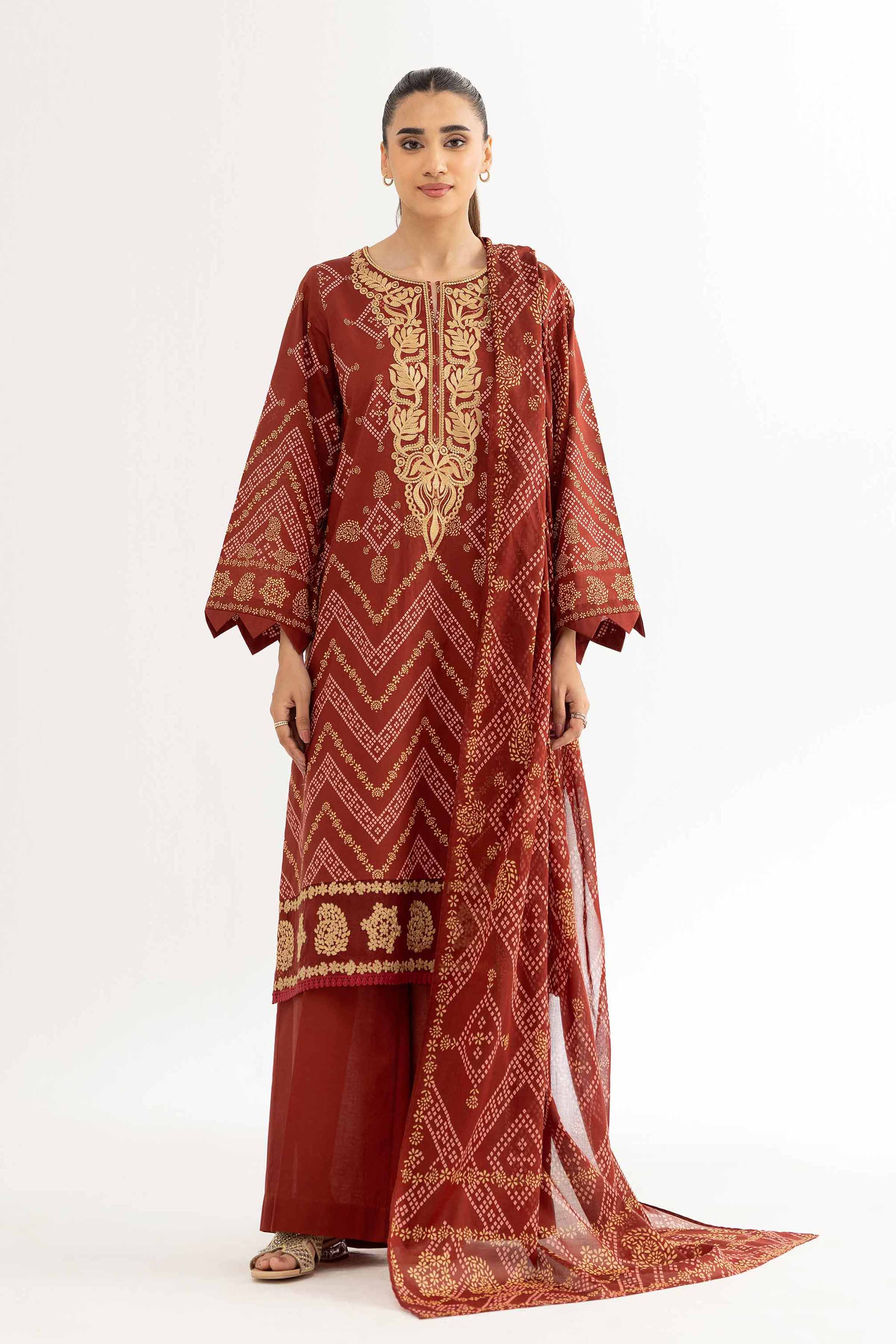 Nishat UK - Maroon Embroidered Cambric 3 Pieces unstitched suit