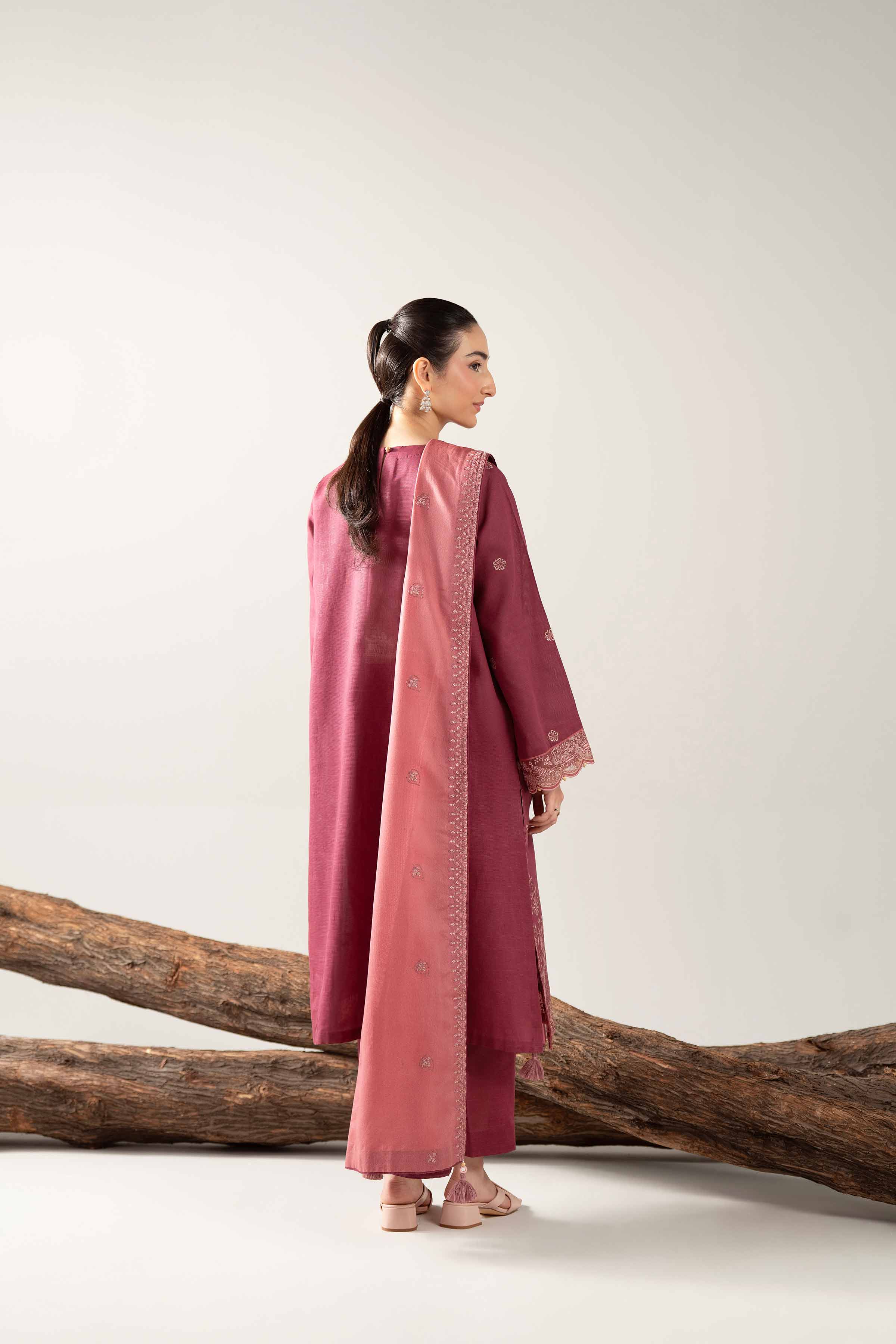 Nishat UK - Maroon Embroidered Khaddar 3 Pieces unstitched suit