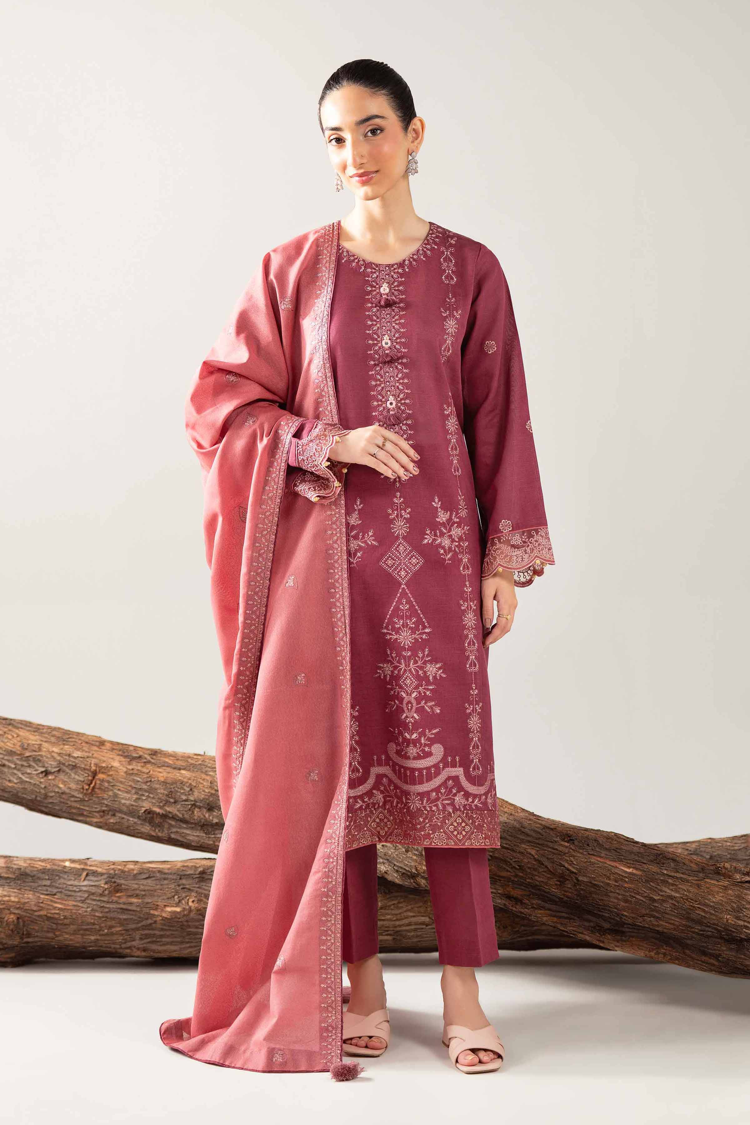 Nishat UK - Maroon Embroidered Khaddar 3 Pieces unstitched suit