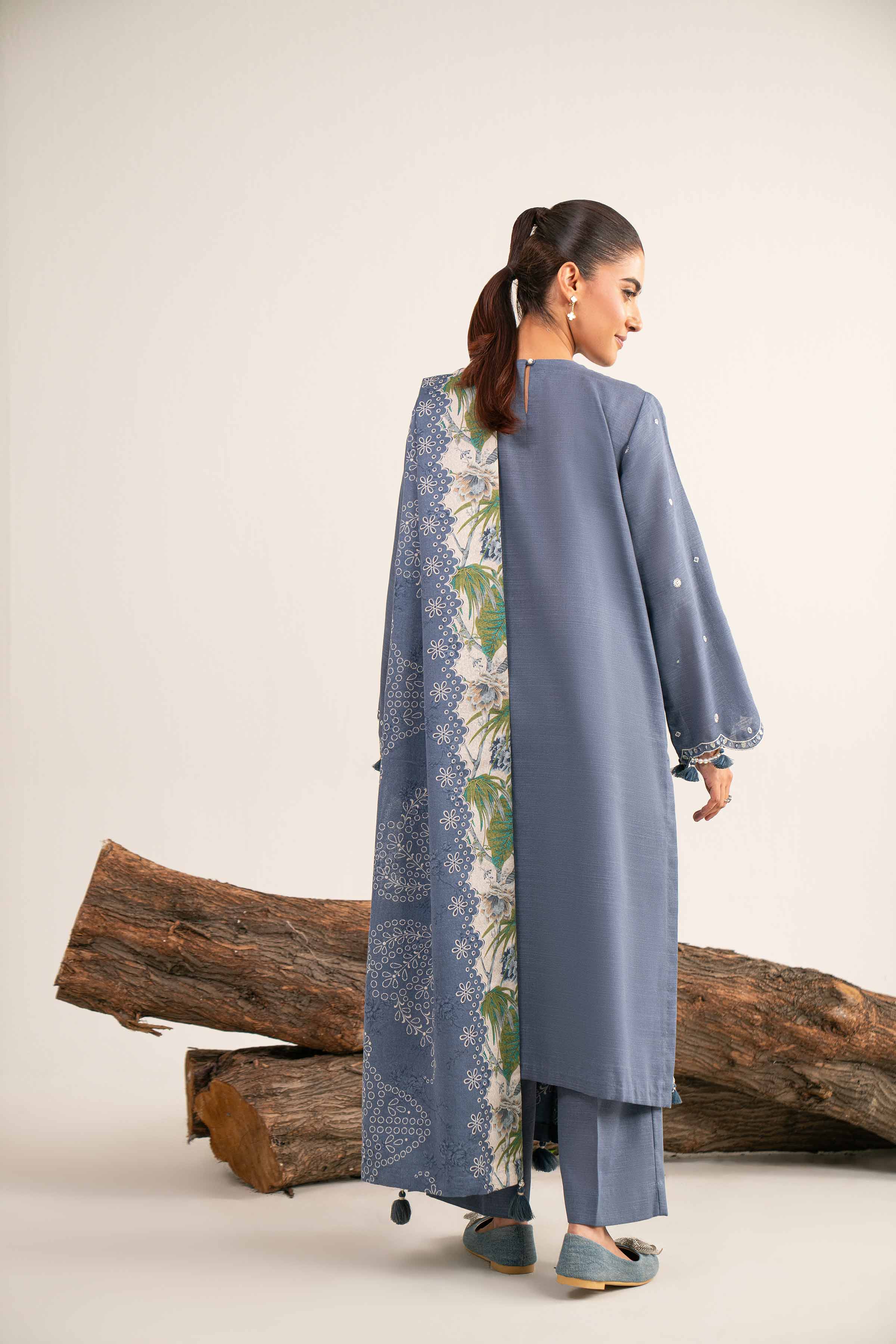 Nishat UK - Blue Embroidered Khaddar 3 Pieces unstitched suit