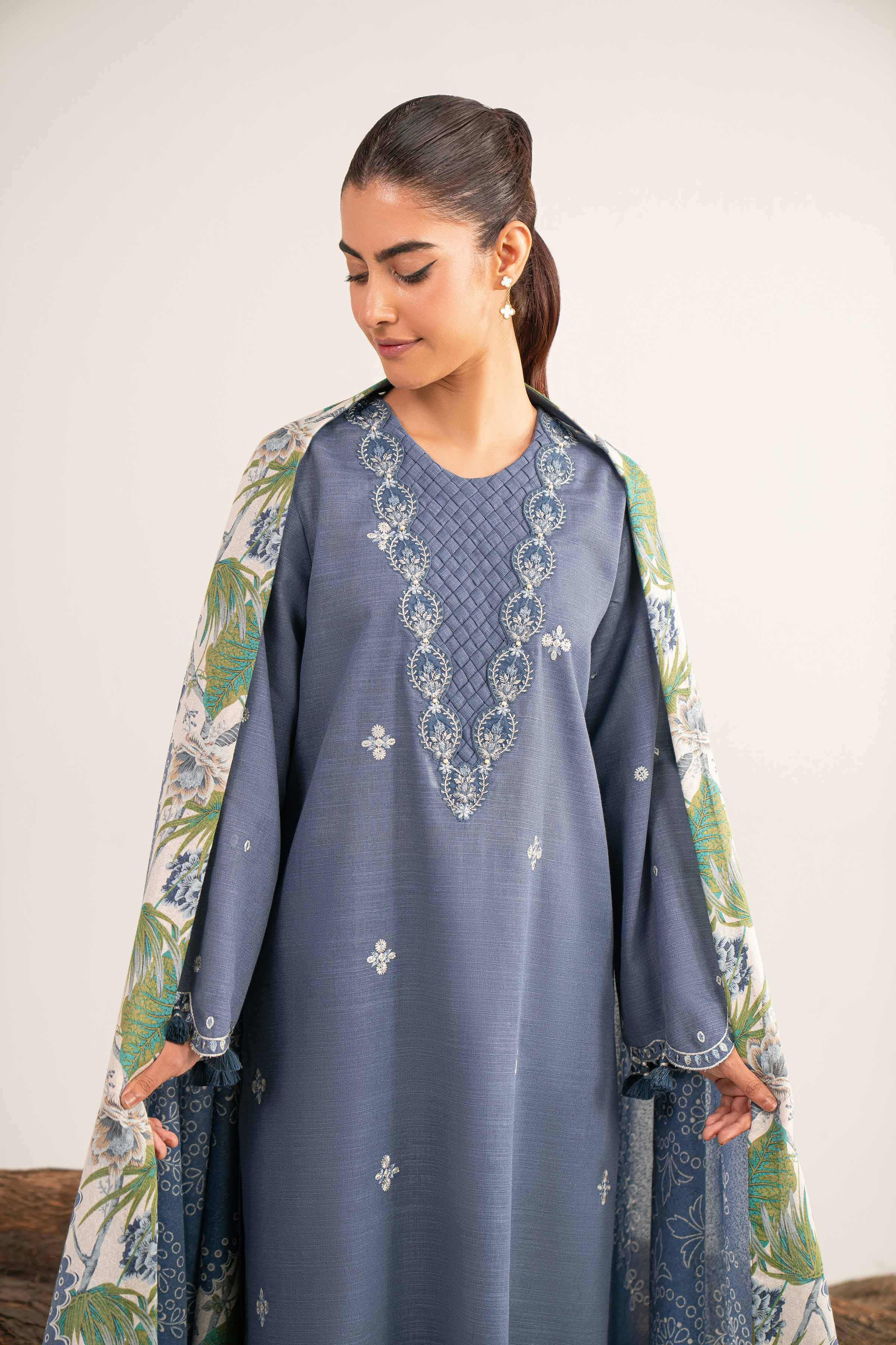 Nishat UK - Blue Embroidered Khaddar 3 Pieces unstitched suit