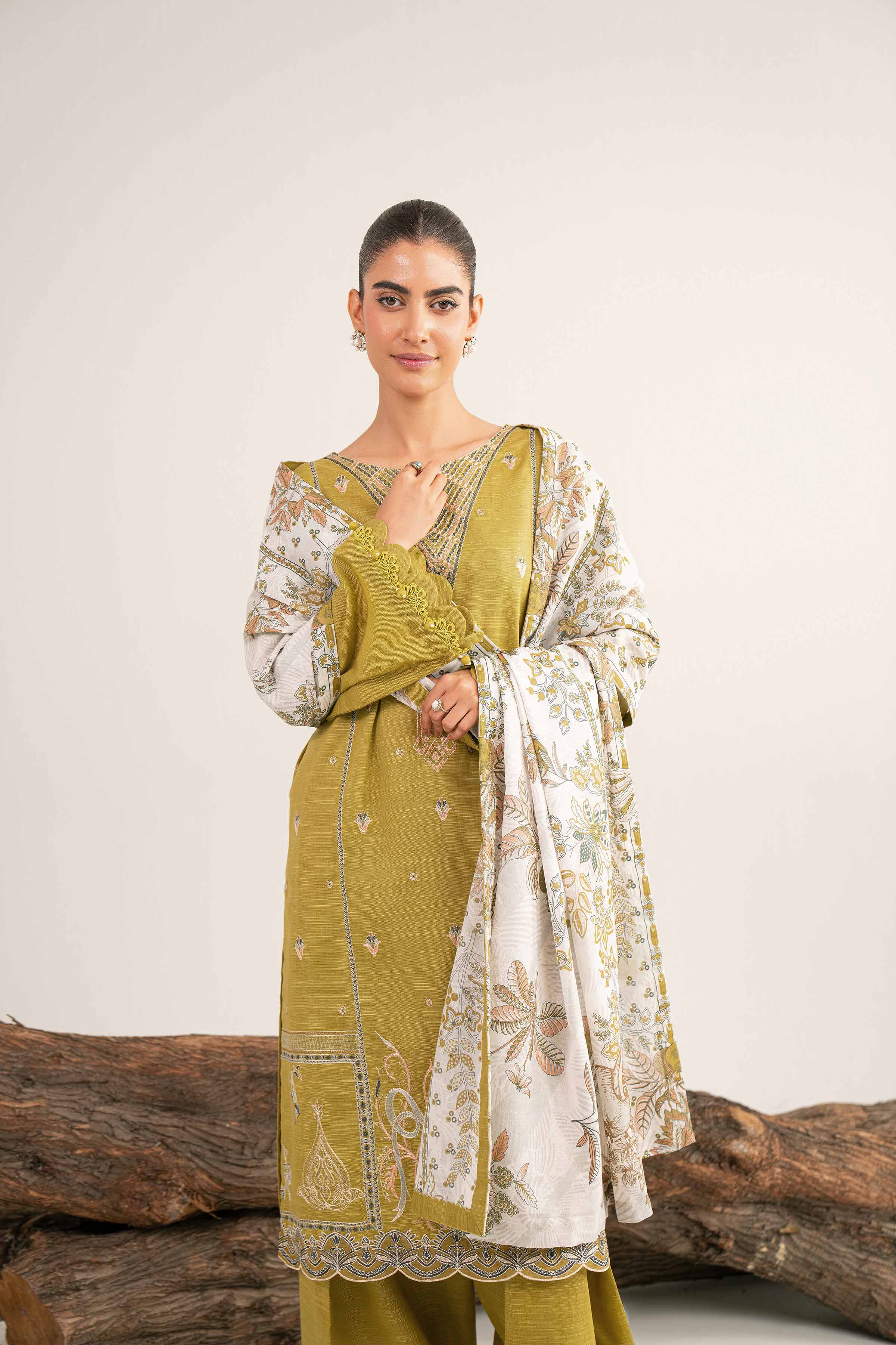 Nishat UK - Green Embroidered Khaddar 3 Pieces unstitched suit