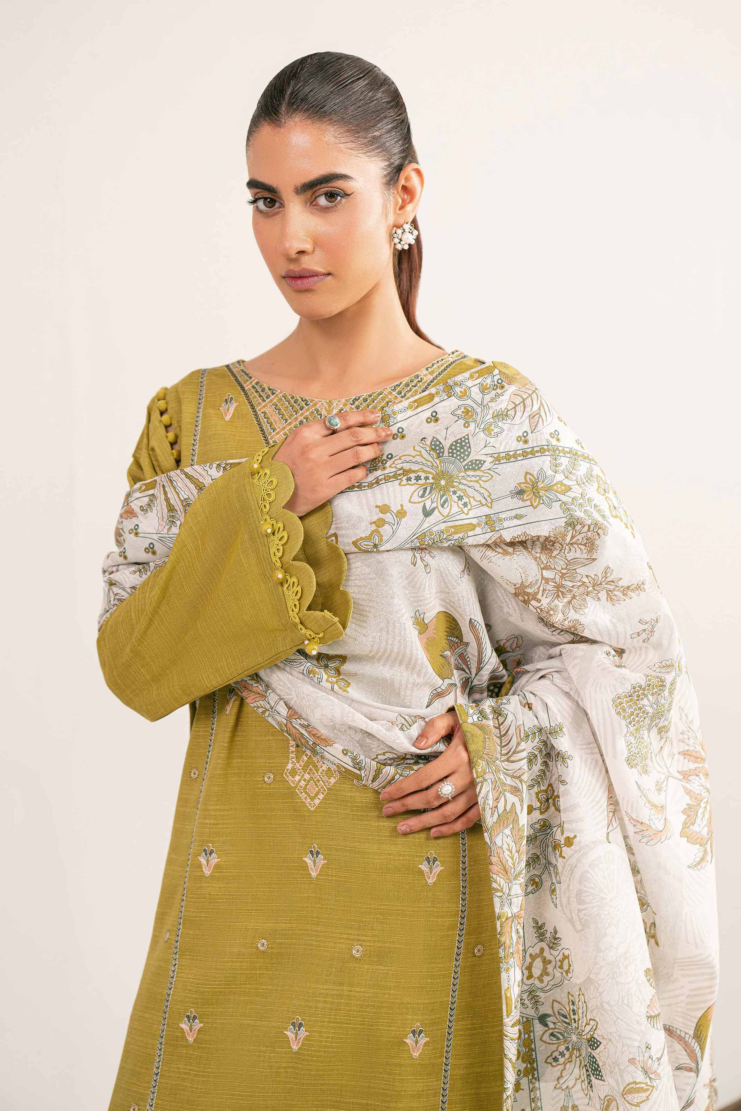 Nishat UK - Green Embroidered Khaddar 3 Pieces unstitched suit
