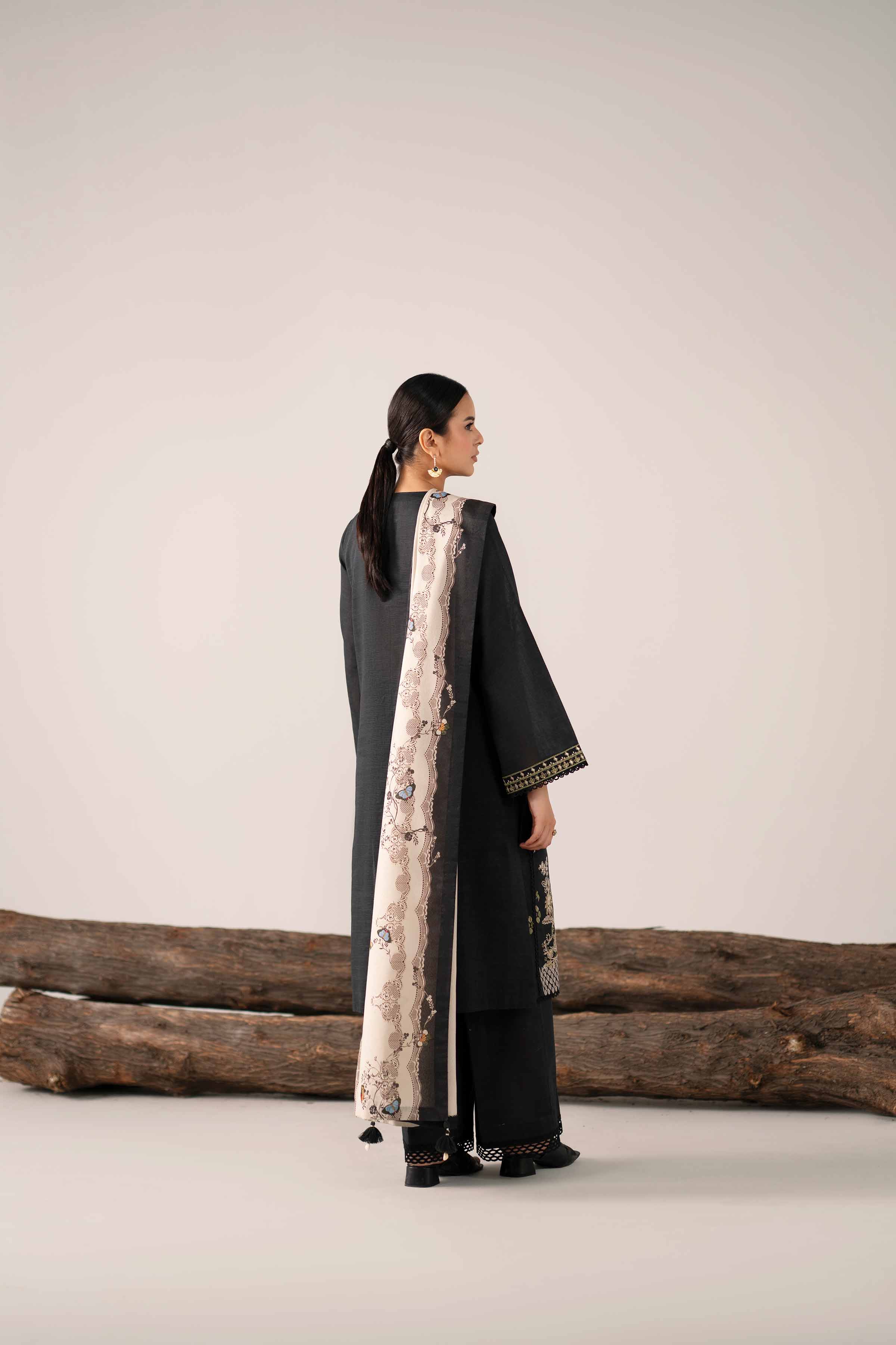 Nishat UK - Black Embroidered Khaddar 3 Pieces unstitched suit