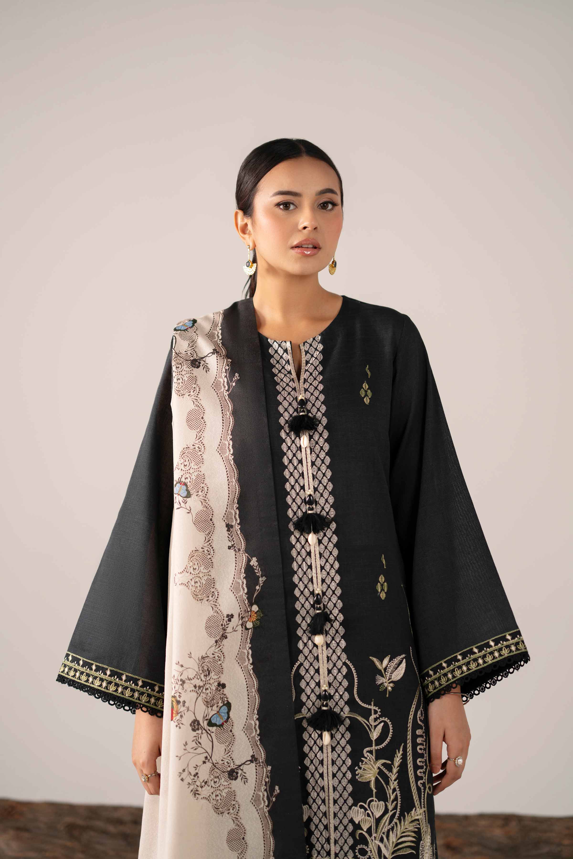 Nishat UK - Black Embroidered Khaddar 3 Pieces unstitched suit