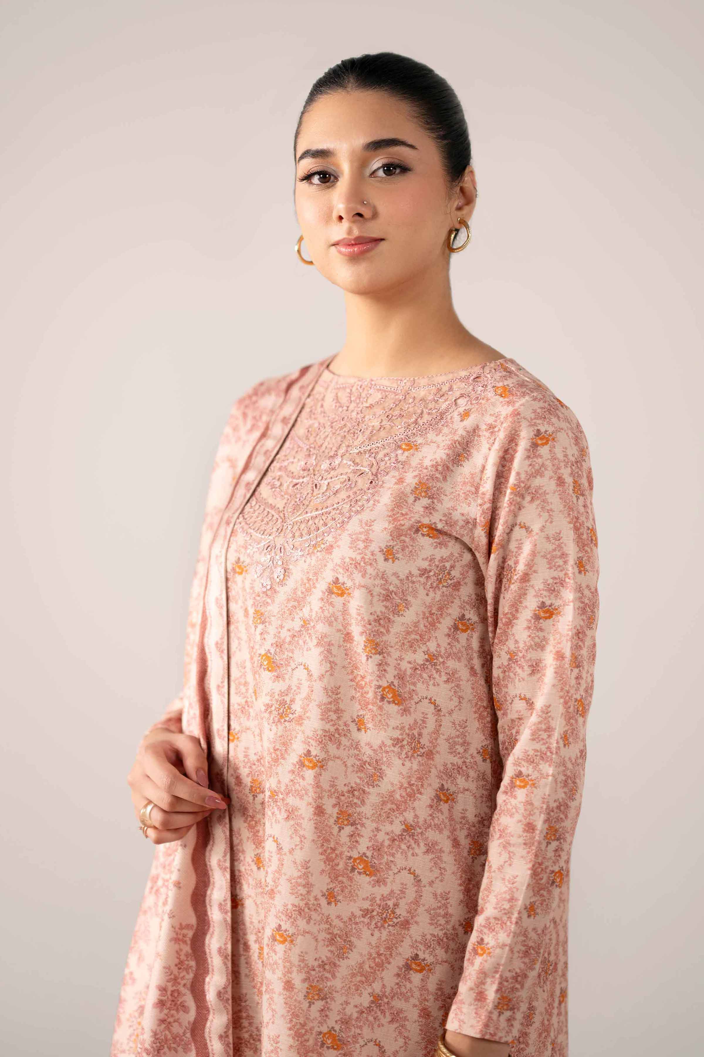 Nishat UK - Orange Embroidered Khaddar 3 Pieces unstitched suit